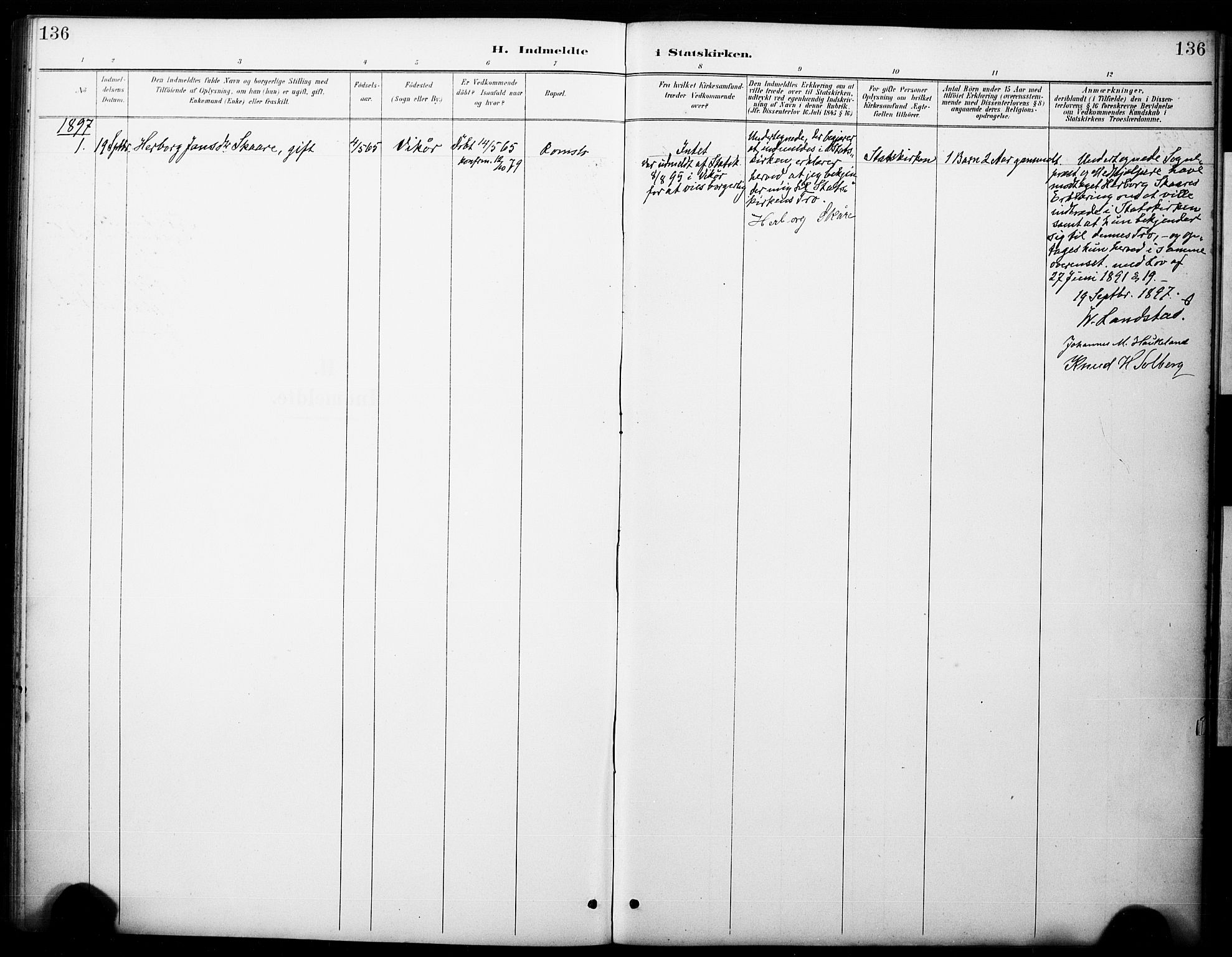 Haus sokneprestembete, AV/SAB-A-75601/H/Haa: Parish register (official) no. B 1, 1887-1898, p. 136