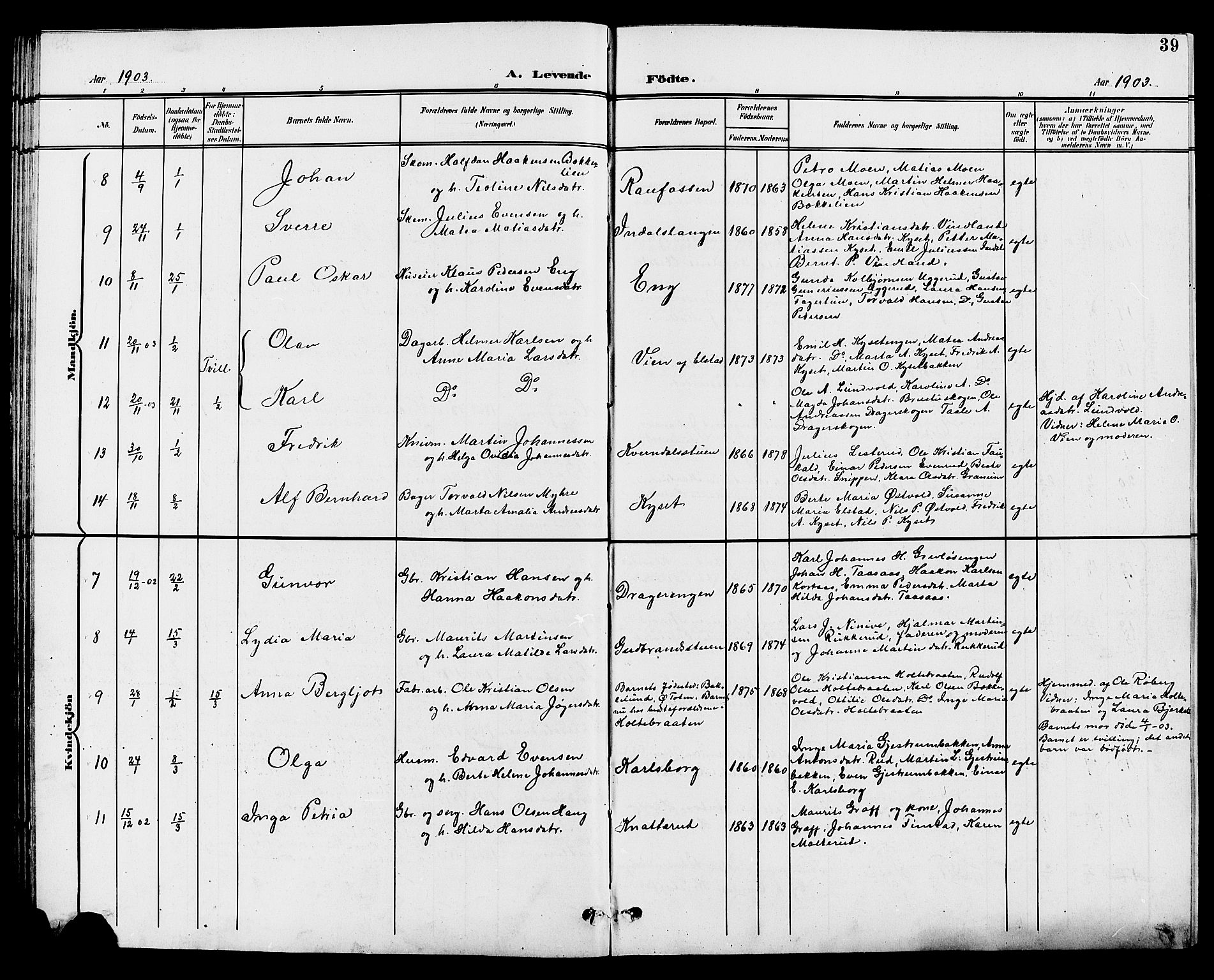 Vestre Toten prestekontor, SAH/PREST-108/H/Ha/Hab/L0010: Parish register (copy) no. 10, 1900-1912, p. 39