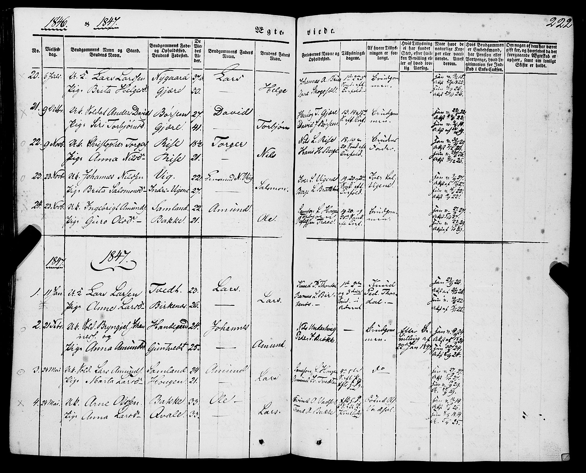 Strandebarm sokneprestembete, SAB/A-78401/H/Haa: Parish register (official) no. A 7, 1844-1872, p. 222