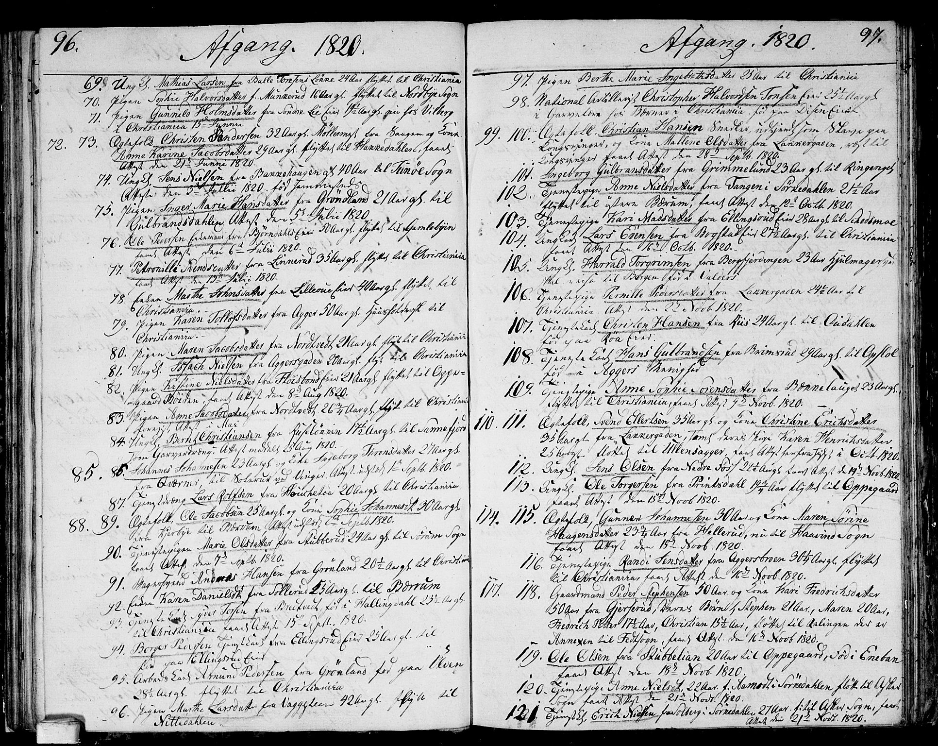 Aker prestekontor kirkebøker, SAO/A-10861/F/L0014a: Parish register (official) no. 14A, 1820-1833, p. 96-97