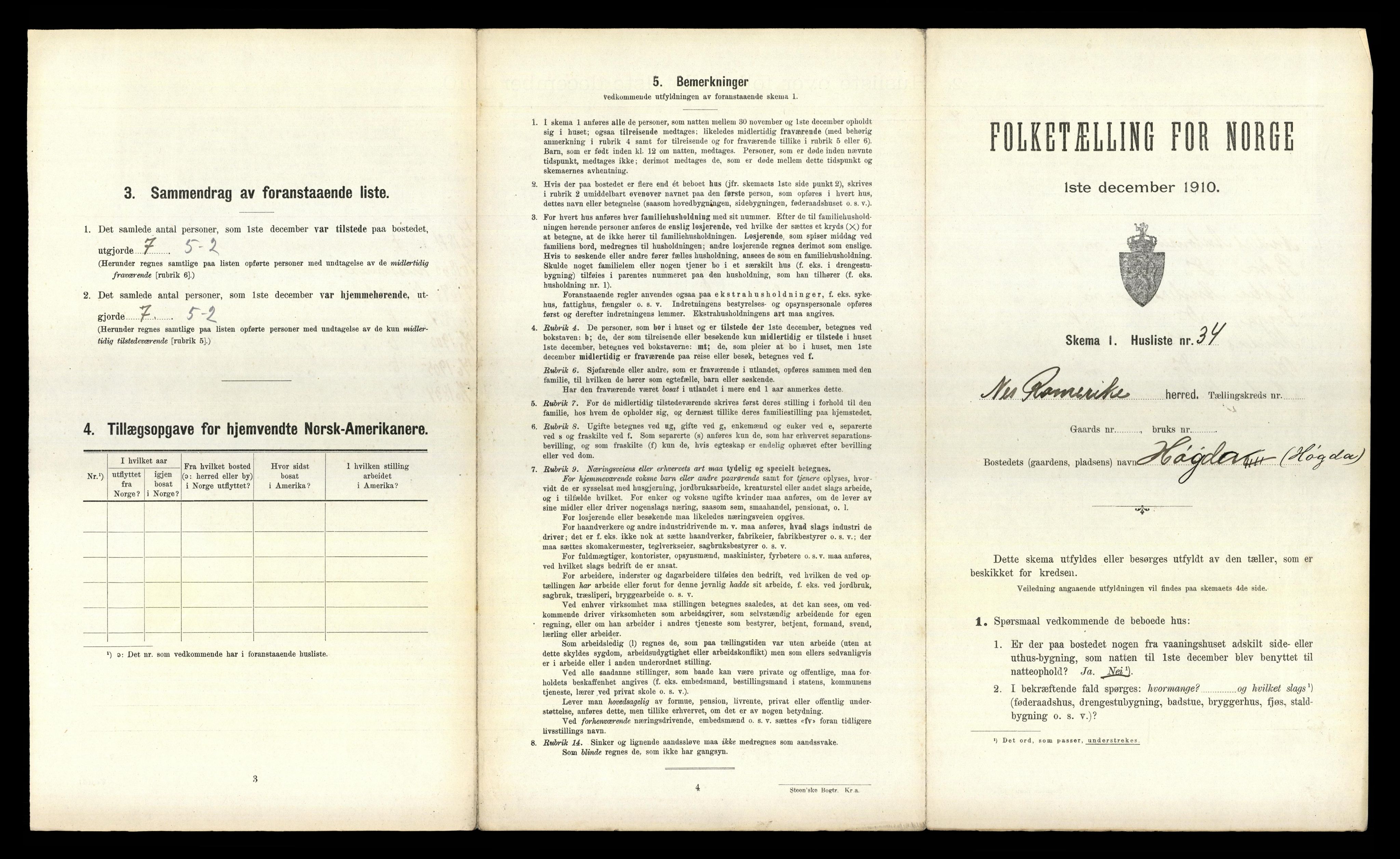 RA, 1910 census for Nes, 1910, p. 2136