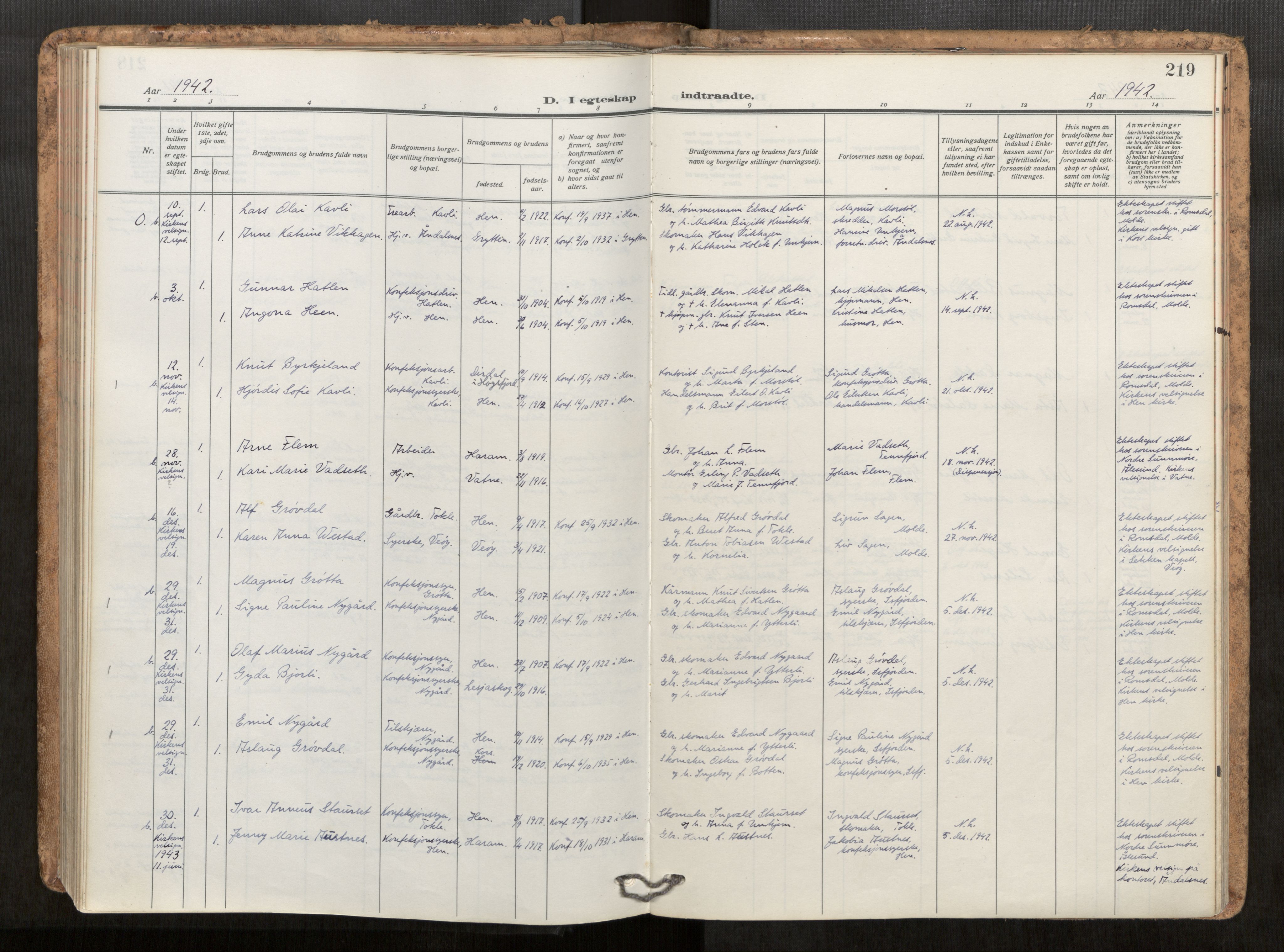 Ministerialprotokoller, klokkerbøker og fødselsregistre - Møre og Romsdal, AV/SAT-A-1454/545/L0596: Parish register (official) no. 545A04, 1921-1956, p. 219