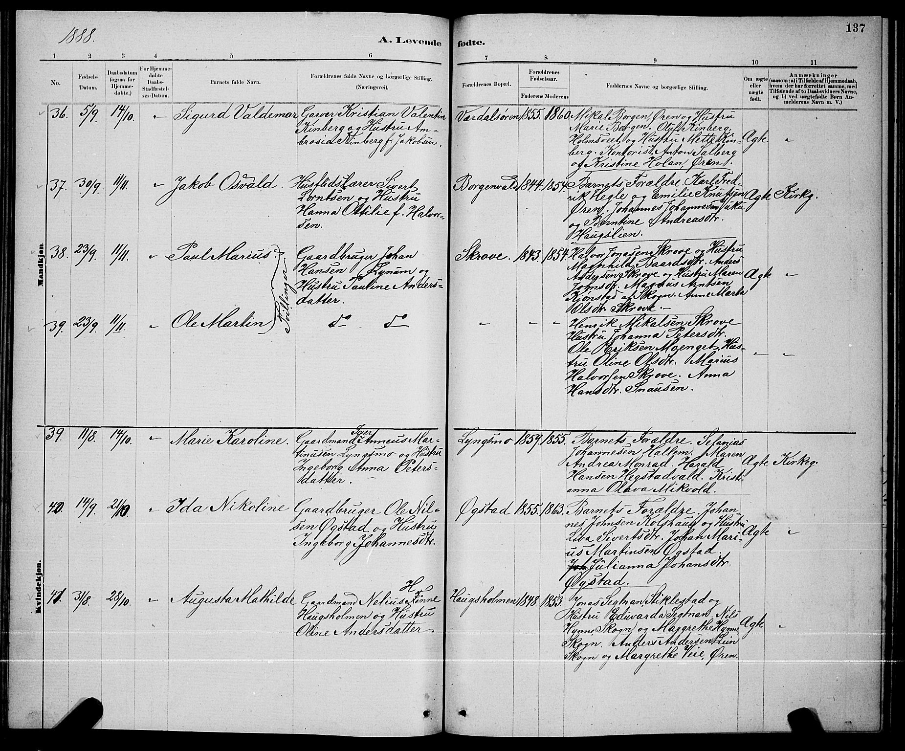 Ministerialprotokoller, klokkerbøker og fødselsregistre - Nord-Trøndelag, AV/SAT-A-1458/723/L0256: Parish register (copy) no. 723C04, 1879-1890, p. 137