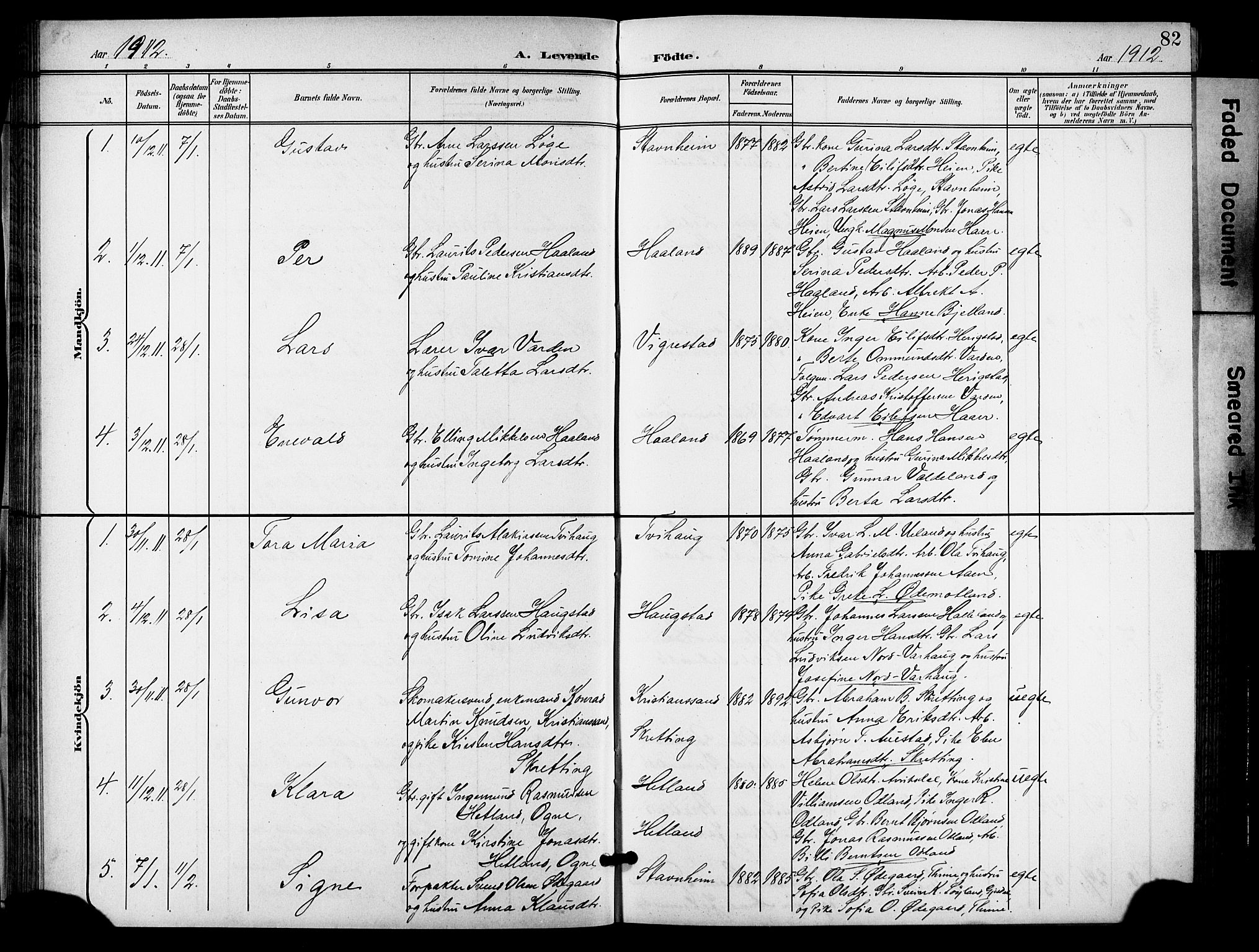 Hå sokneprestkontor, SAST/A-101801/001/30BB/L0006: Parish register (copy) no. B 6, 1900-1924, p. 82