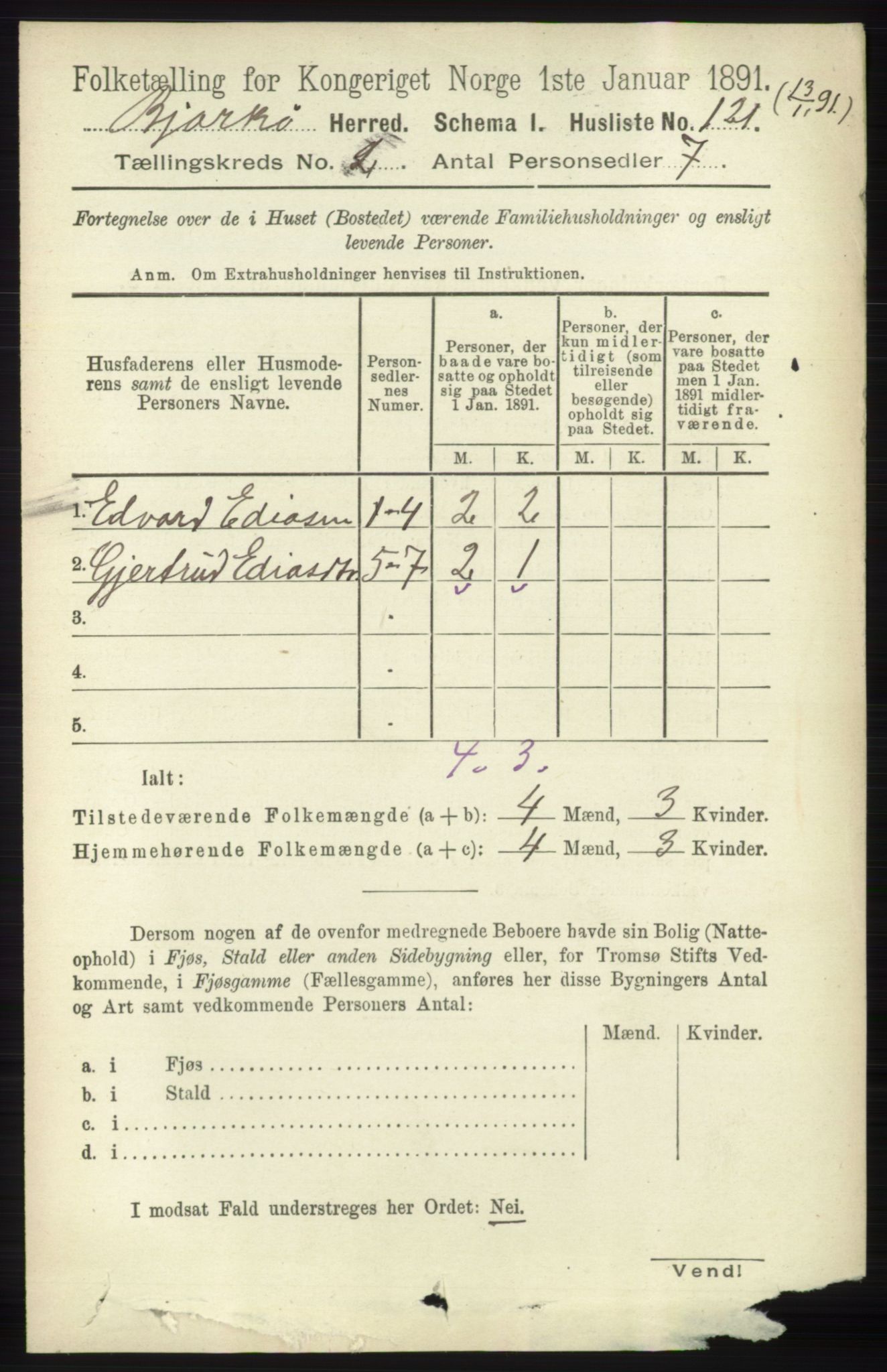 RA, 1891 census for 1915 Bjarkøy, 1891, p. 687