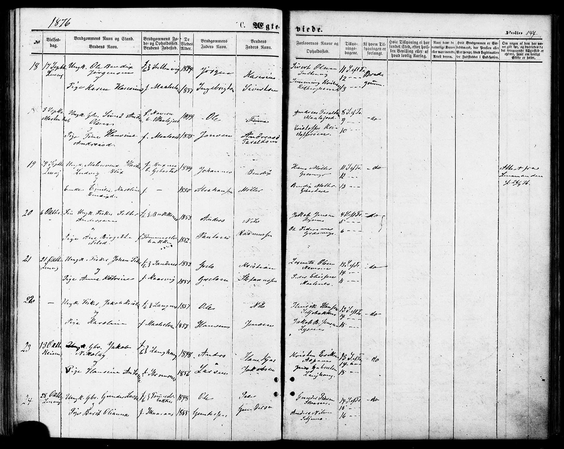 Lenvik sokneprestembete, AV/SATØ-S-1310/H/Ha/Haa/L0010kirke: Parish register (official) no. 10, 1873-1880, p. 147