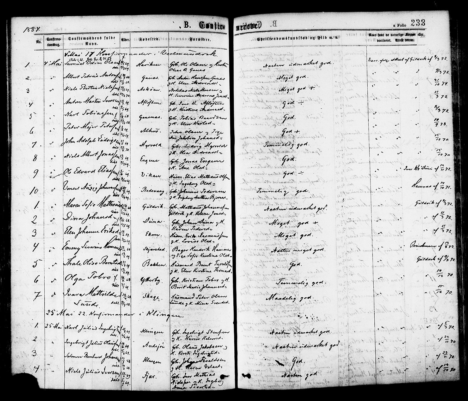 Ministerialprotokoller, klokkerbøker og fødselsregistre - Nord-Trøndelag, AV/SAT-A-1458/768/L0572: Parish register (official) no. 768A07, 1874-1886, p. 233