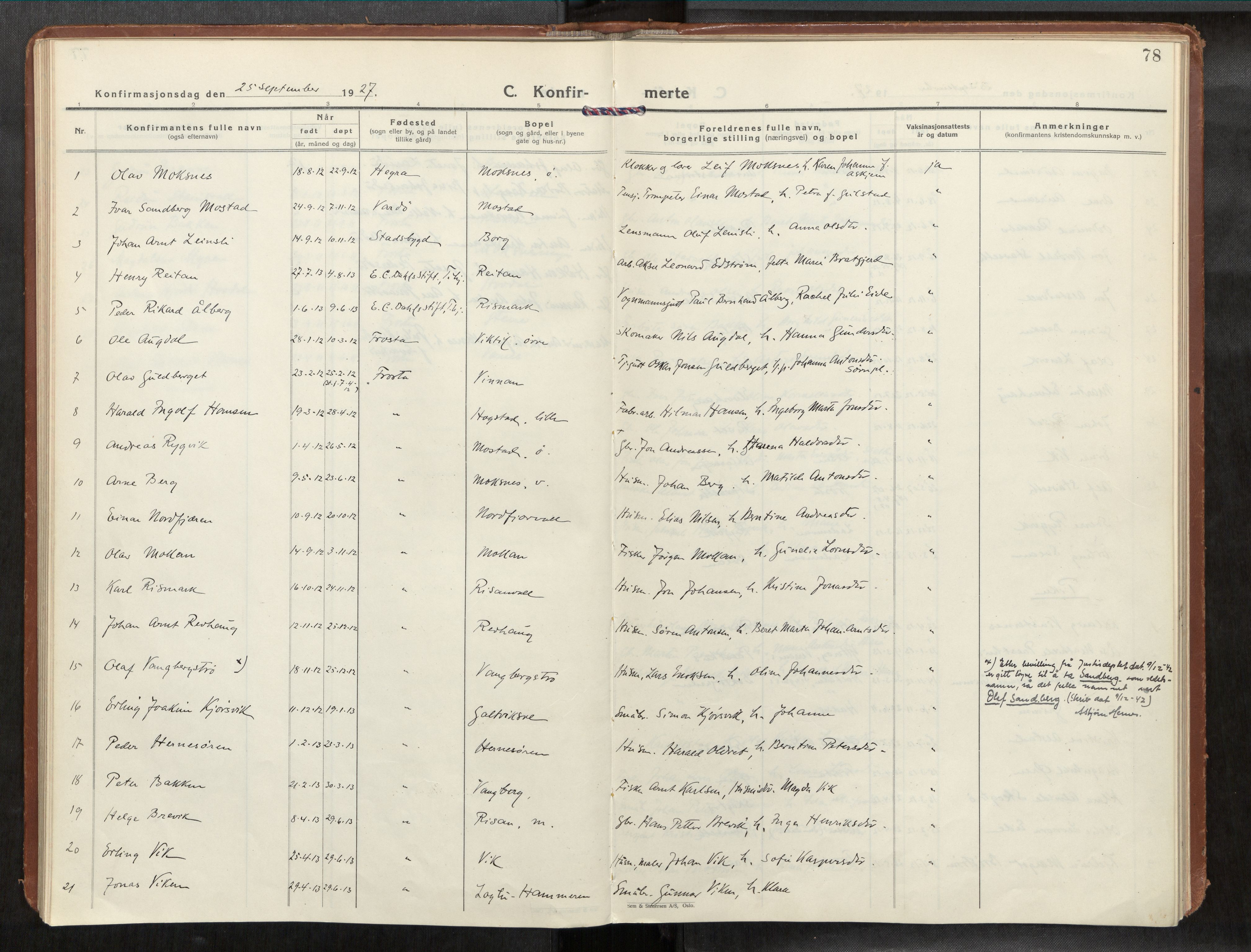 Frosta sokneprestkontor, SAT/A-4380/2/H/Haa/L0001: Parish register (official) no. 1, 1926-1934, p. 78