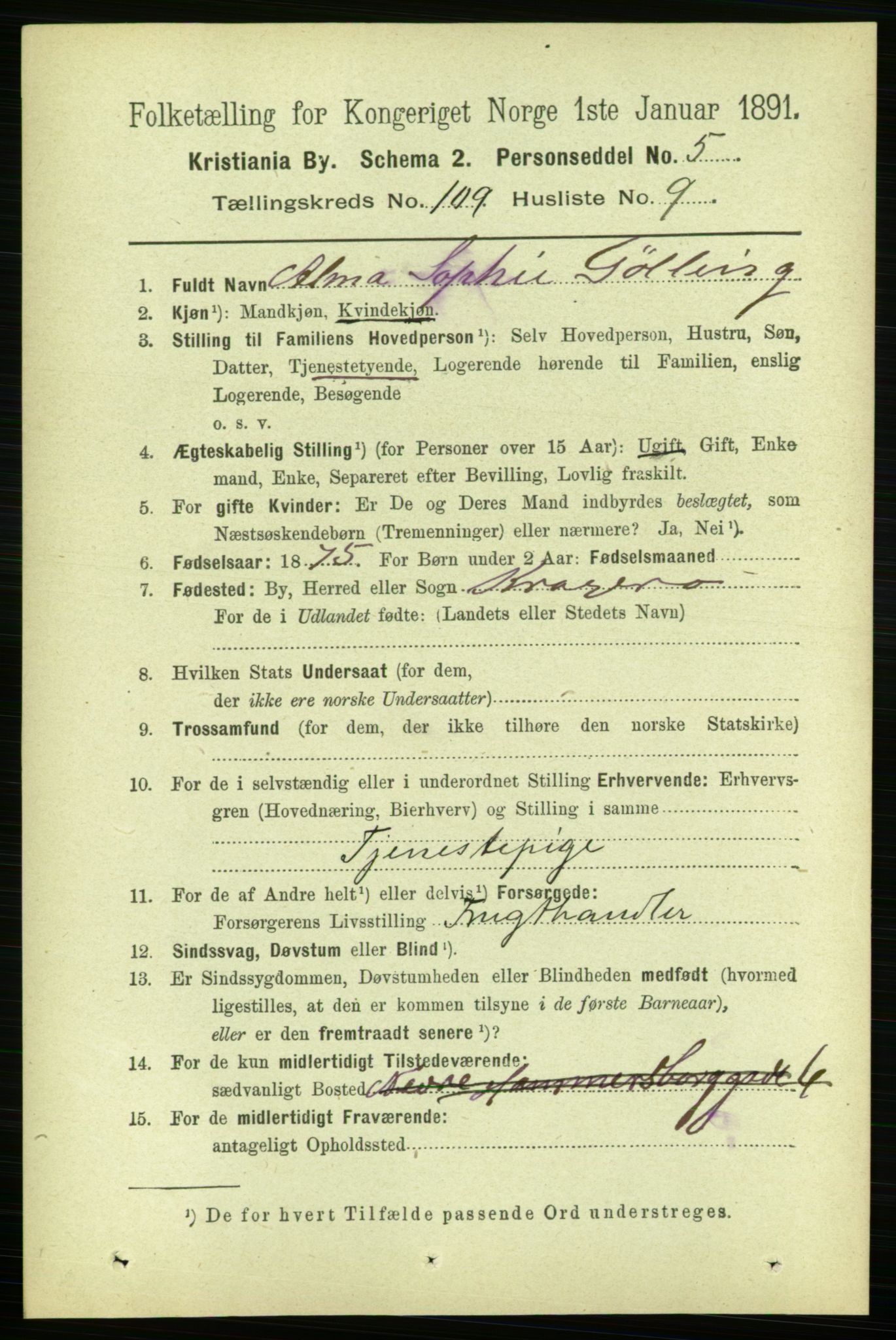 RA, 1891 census for 0301 Kristiania, 1891, p. 56574