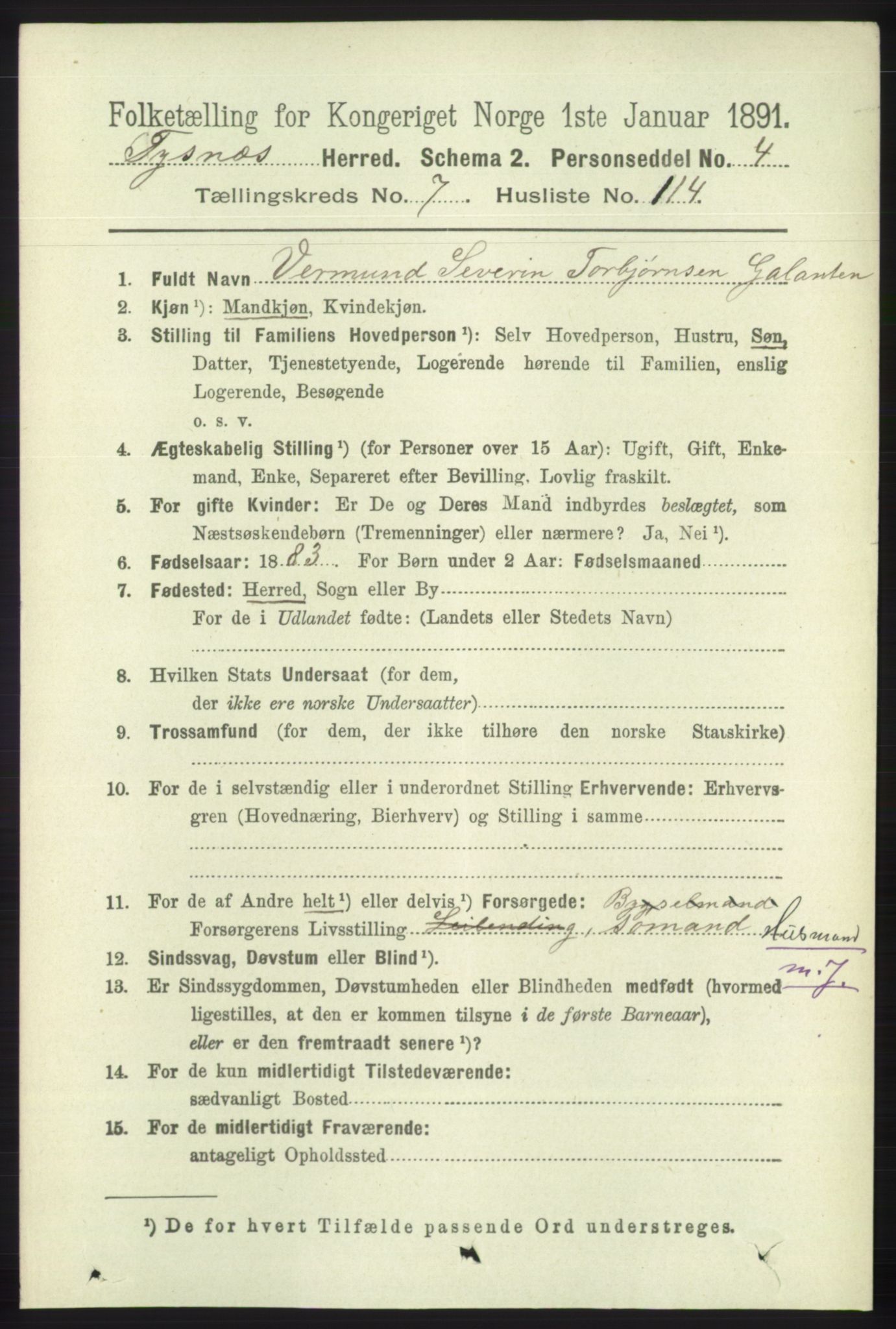 RA, 1891 census for 1223 Tysnes, 1891, p. 3573