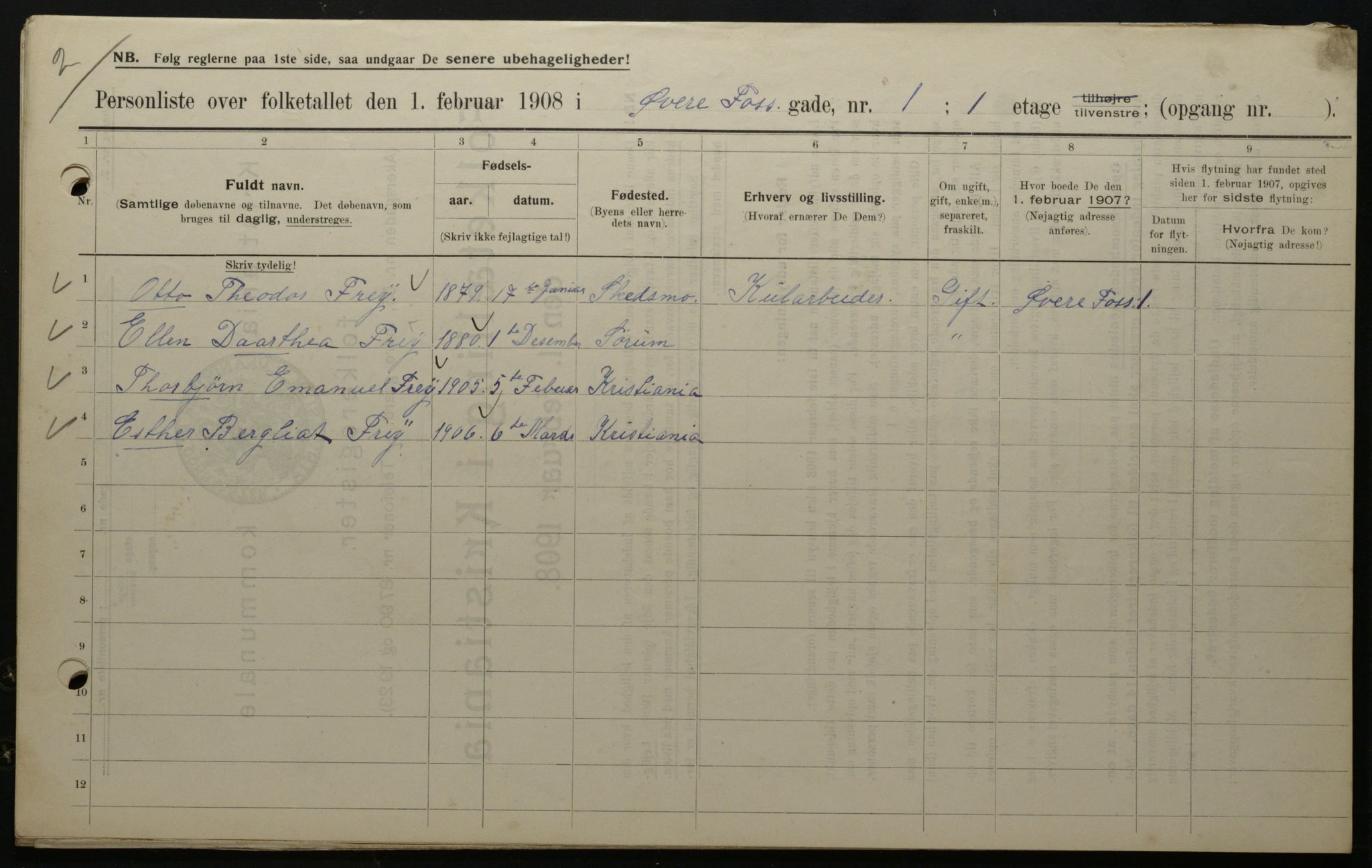 OBA, Municipal Census 1908 for Kristiania, 1908, p. 116241