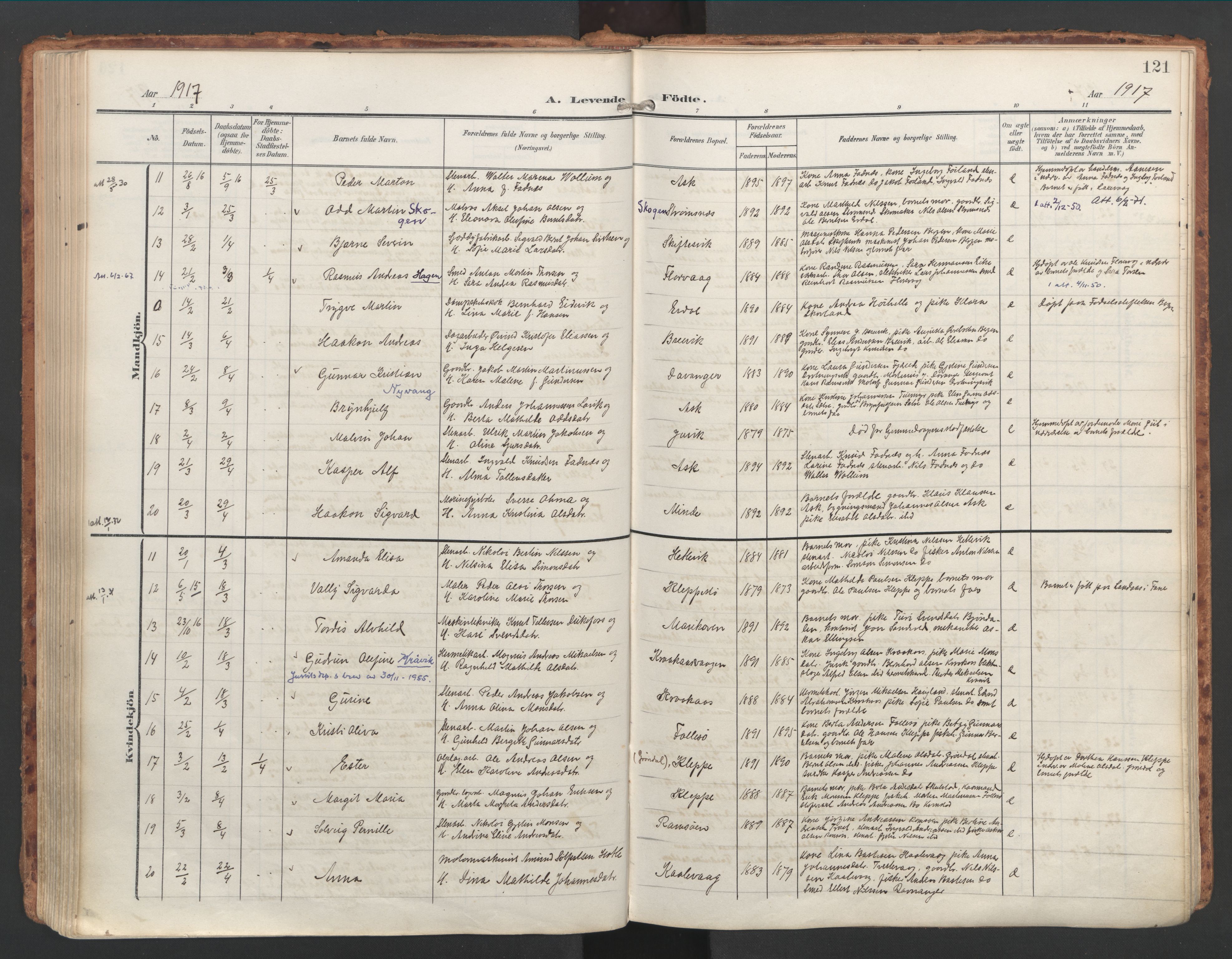 Askøy Sokneprestembete, AV/SAB-A-74101/H/Ha/Haa/Haac/L0002: Parish register (official) no. C 2, 1905-1922, p. 121