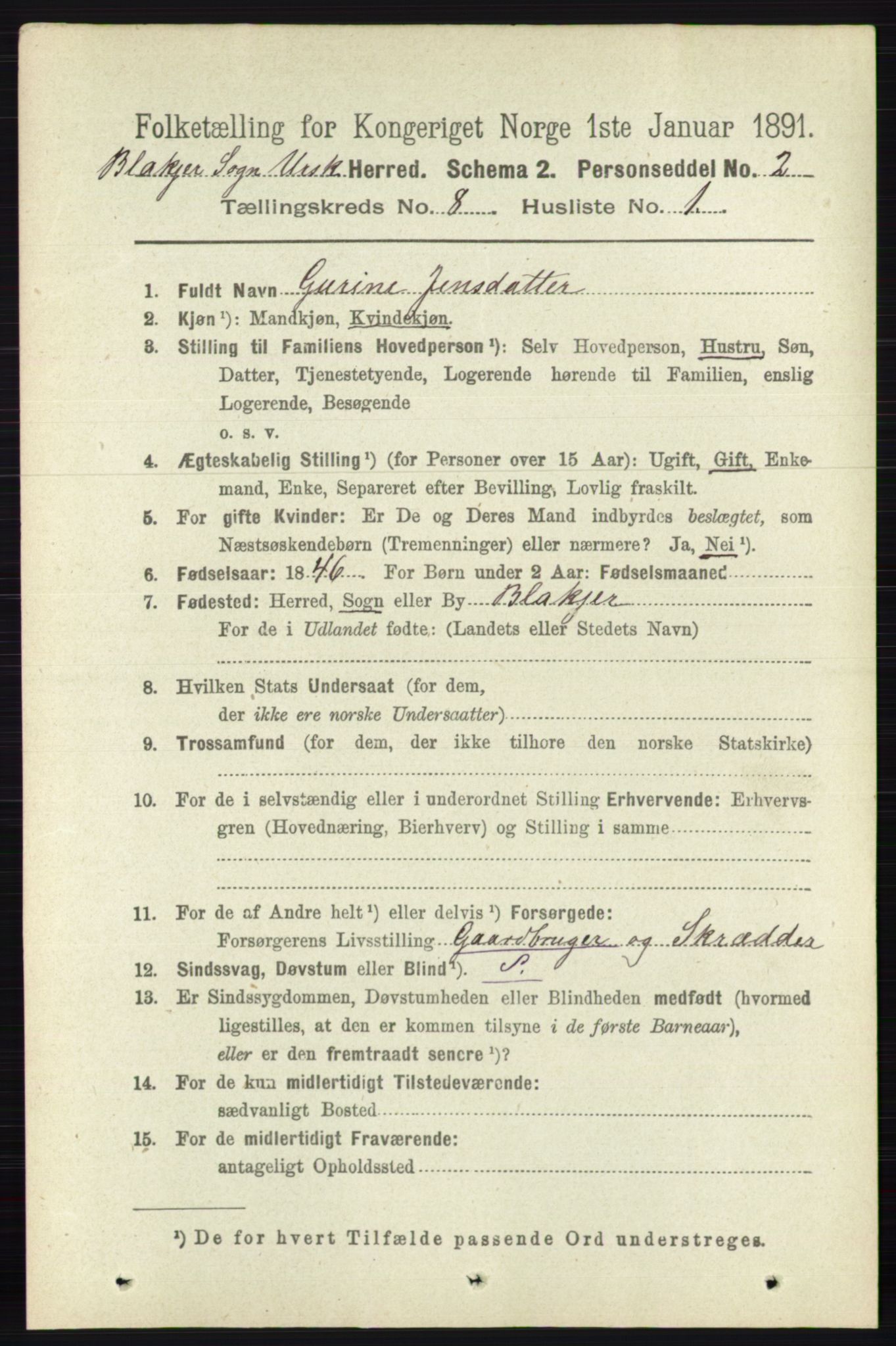 RA, 1891 census for 0224 Aurskog, 1891, p. 3885