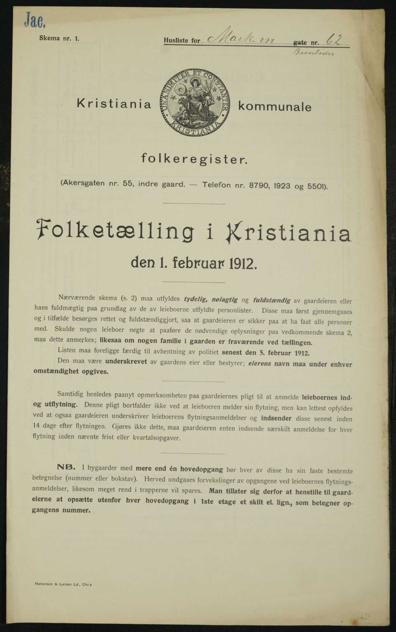 OBA, Municipal Census 1912 for Kristiania, 1912, p. 64855