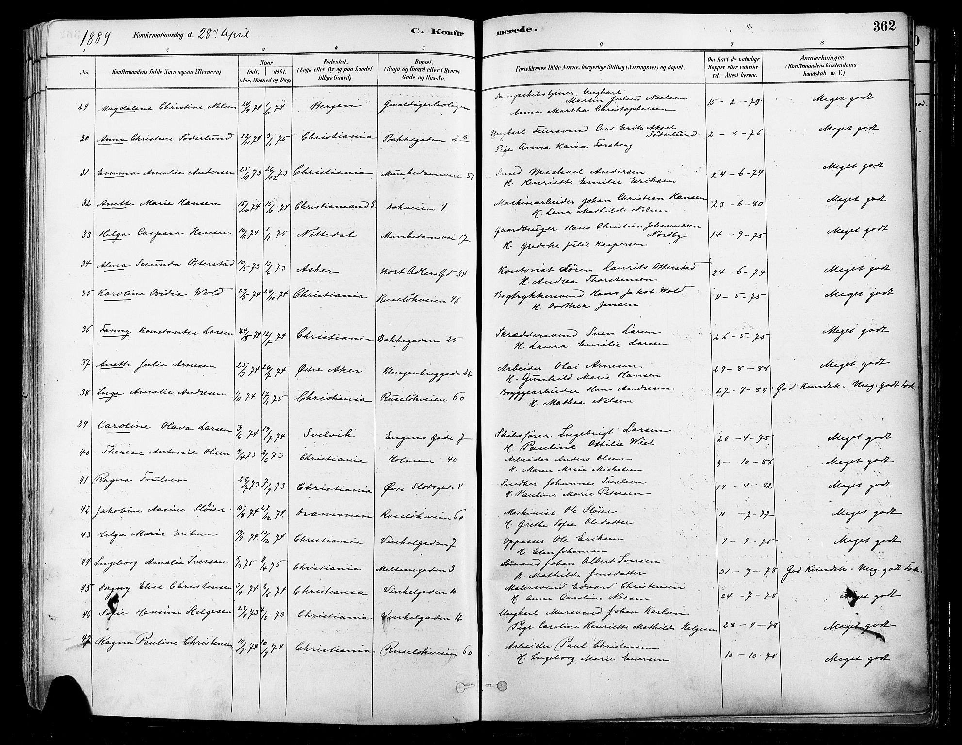 Johannes prestekontor Kirkebøker, SAO/A-10852/F/Fa/L0003: Parish register (official) no. 3, 1882-1896, p. 362