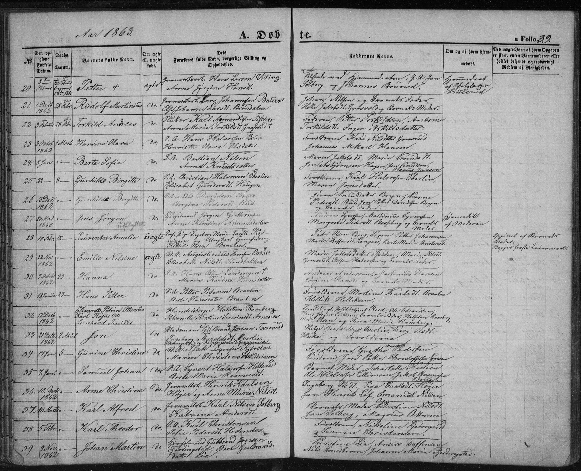 Kongsberg kirkebøker, AV/SAKO-A-22/F/Fa/L0010: Parish register (official) no. I 10, 1859-1875, p. 39