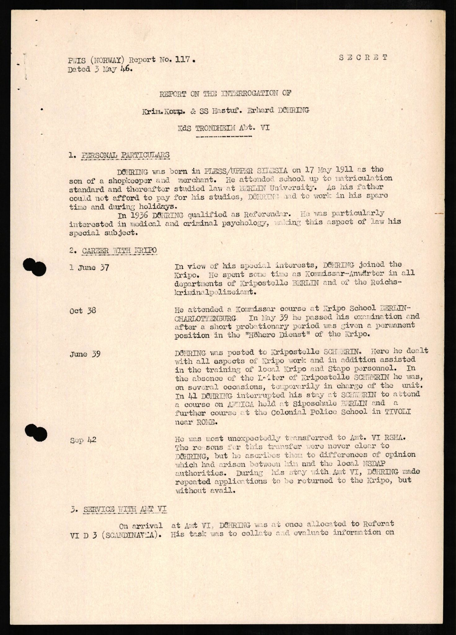 Forsvaret, Forsvarets overkommando II, AV/RA-RAFA-3915/D/Db/L0006: CI Questionaires. Tyske okkupasjonsstyrker i Norge. Tyskere., 1945-1946, p. 383