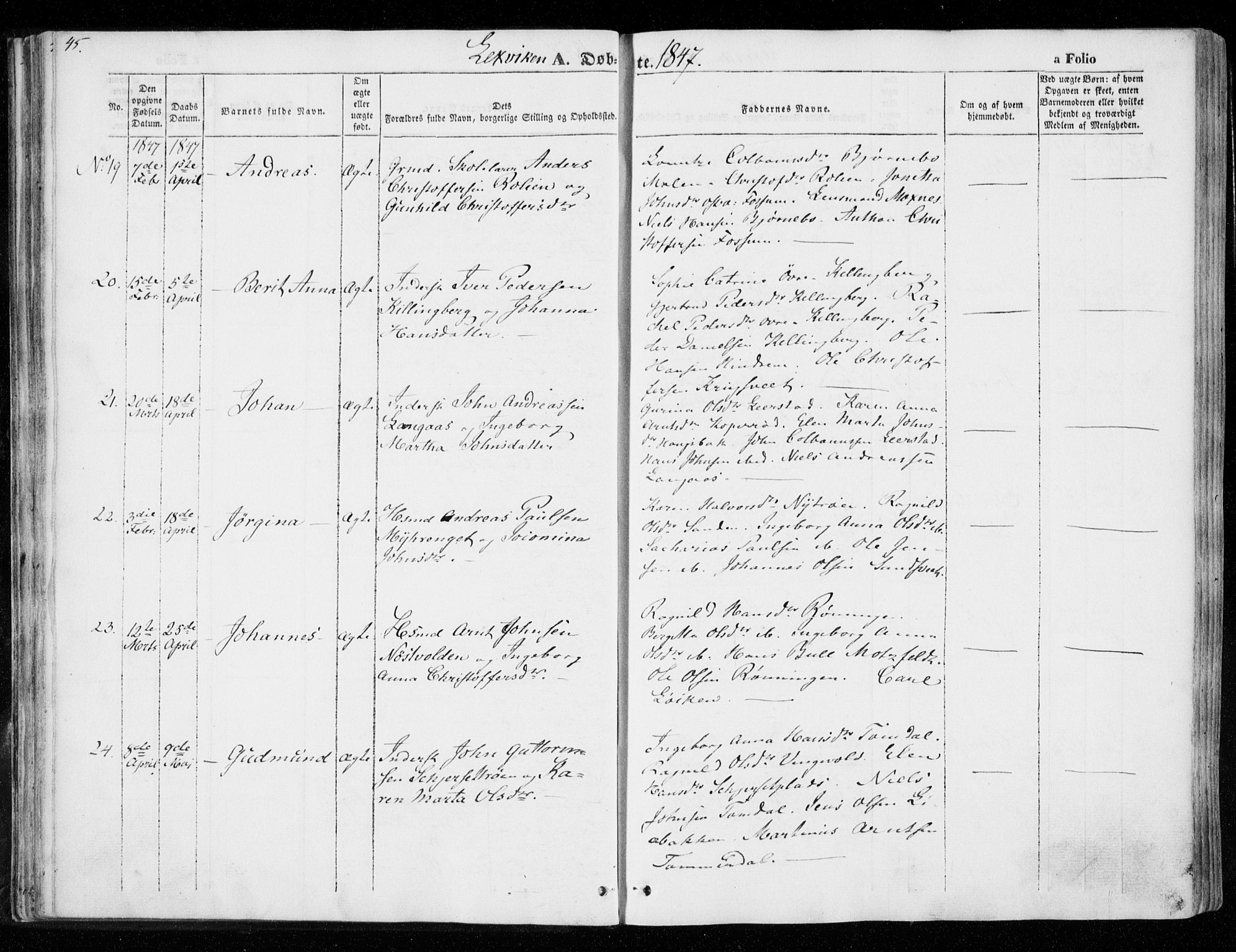 Ministerialprotokoller, klokkerbøker og fødselsregistre - Nord-Trøndelag, SAT/A-1458/701/L0007: Parish register (official) no. 701A07 /1, 1842-1854, p. 45