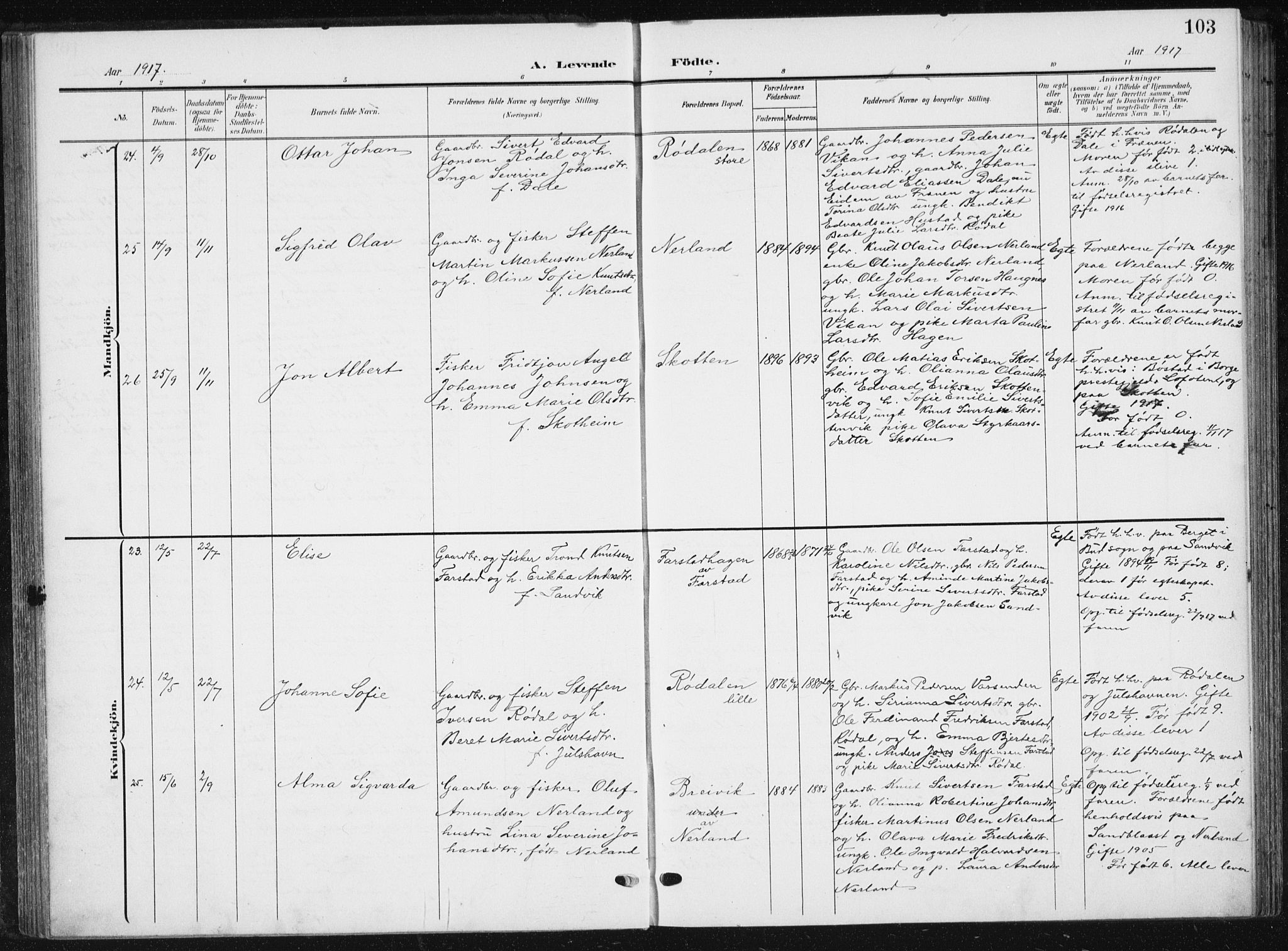 Ministerialprotokoller, klokkerbøker og fødselsregistre - Møre og Romsdal, AV/SAT-A-1454/567/L0784: Parish register (copy) no. 567C04, 1903-1938, p. 103