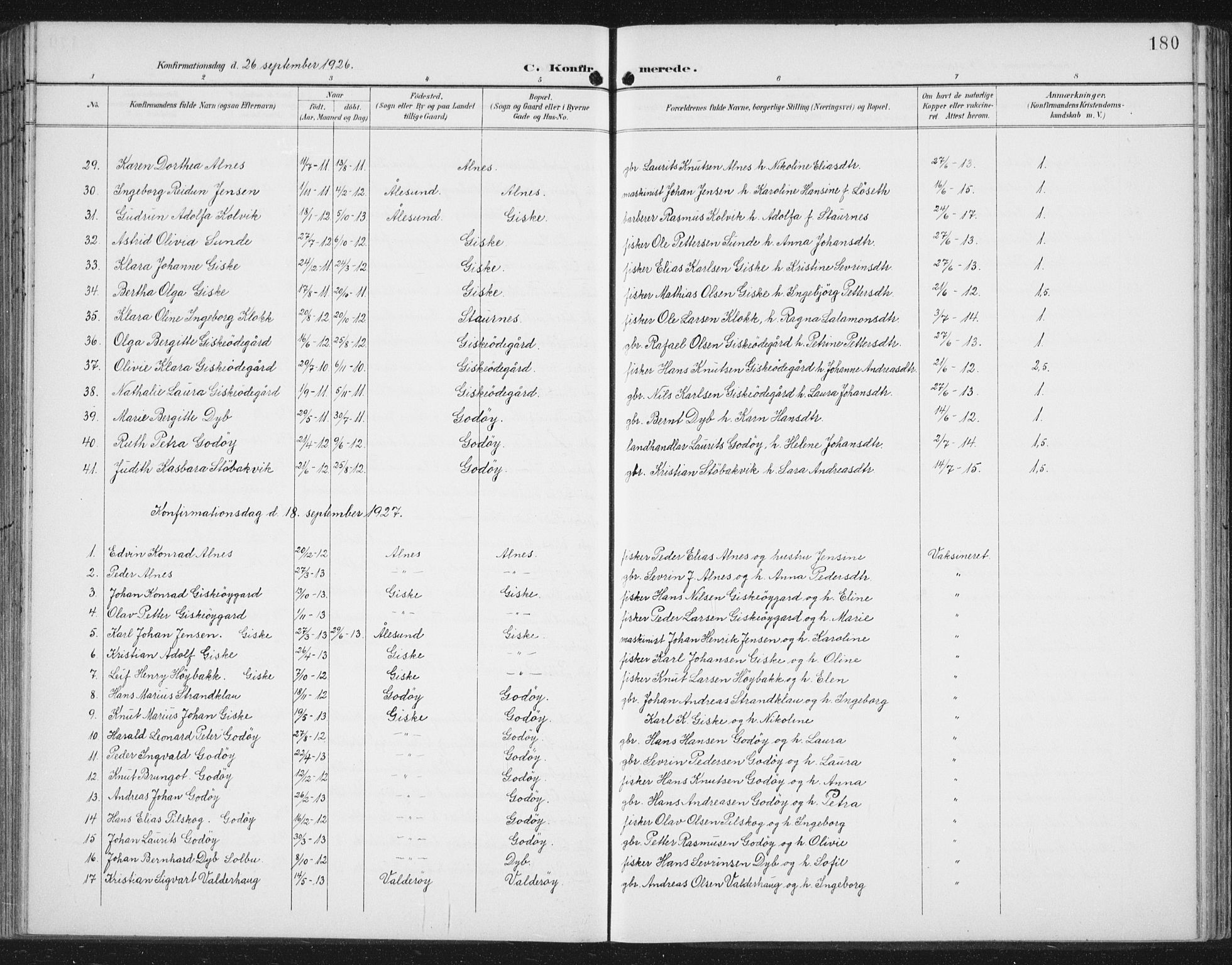 Ministerialprotokoller, klokkerbøker og fødselsregistre - Møre og Romsdal, AV/SAT-A-1454/534/L0489: Parish register (copy) no. 534C01, 1899-1941, p. 180