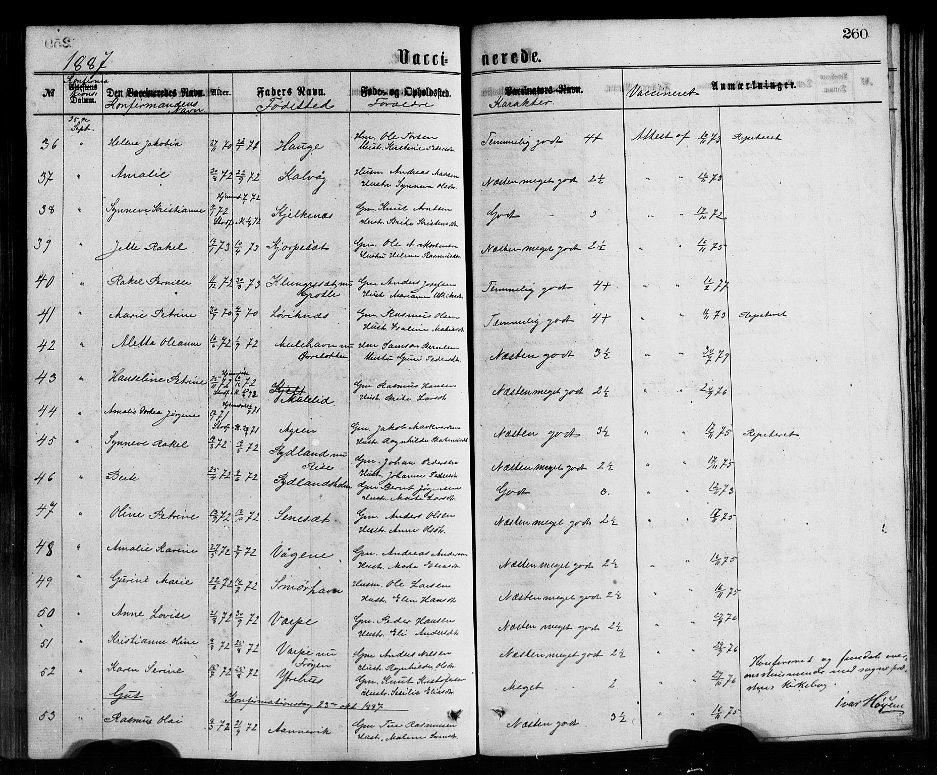 Bremanger sokneprestembete, SAB/A-82201/H/Hab/Haba/L0002: Parish register (copy) no. A 2, 1866-1889, p. 260
