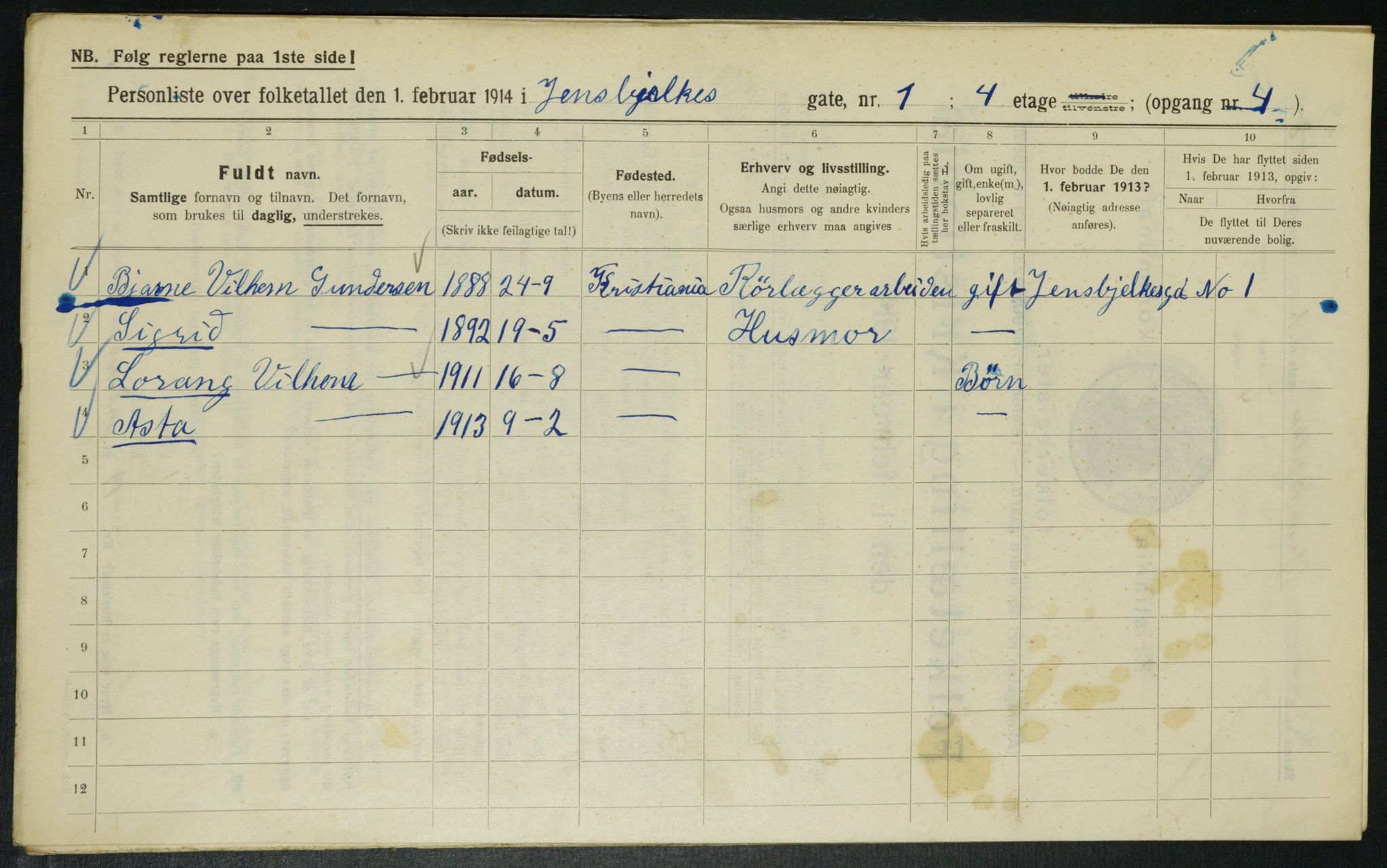 OBA, Municipal Census 1914 for Kristiania, 1914, p. 45460