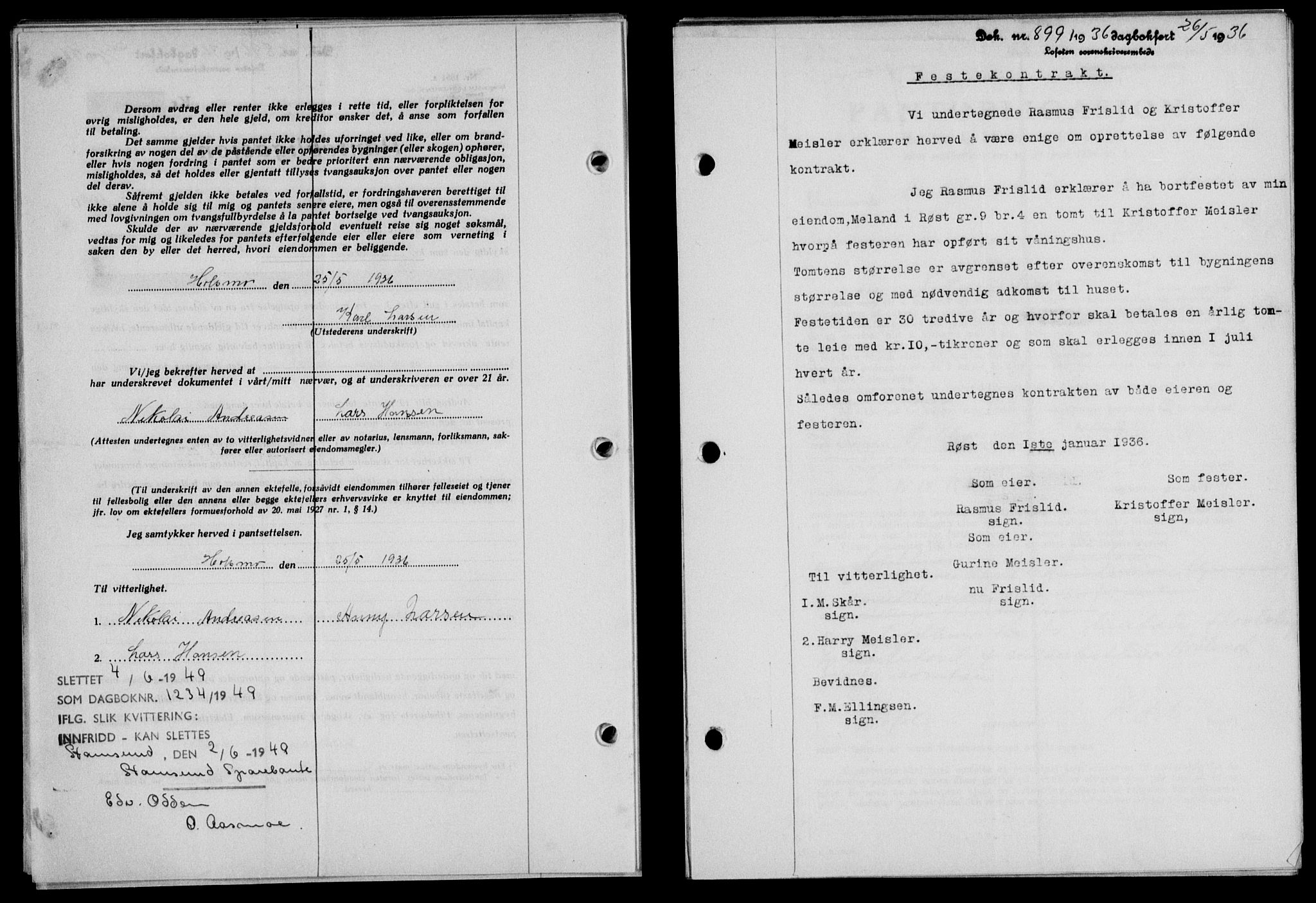 Lofoten sorenskriveri, SAT/A-0017/1/2/2C/L0033b: Mortgage book no. 33b, 1936-1936, Diary no: : 899/1936