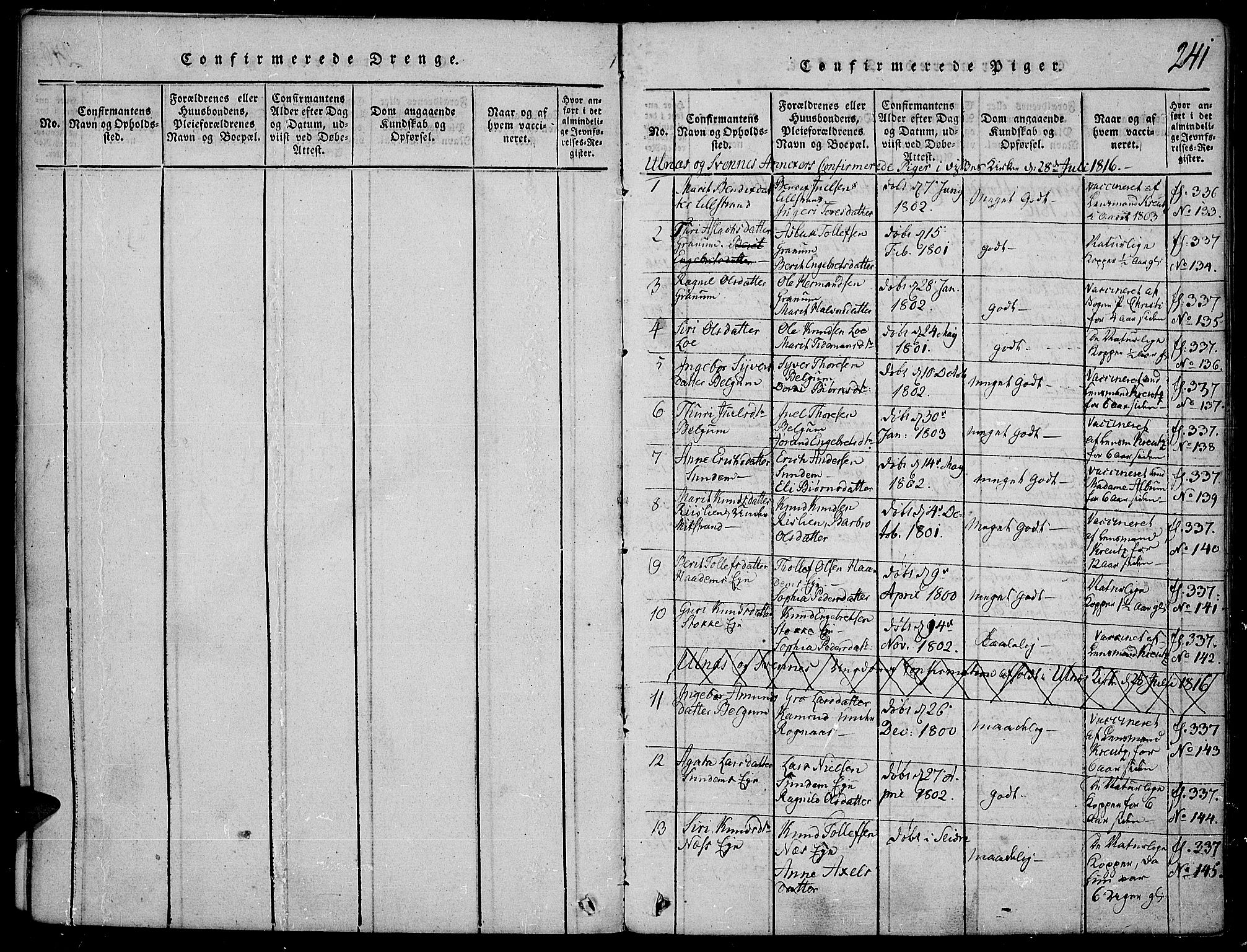 Nord-Aurdal prestekontor, SAH/PREST-132/H/Ha/Haa/L0002: Parish register (official) no. 2, 1816-1828, p. 241