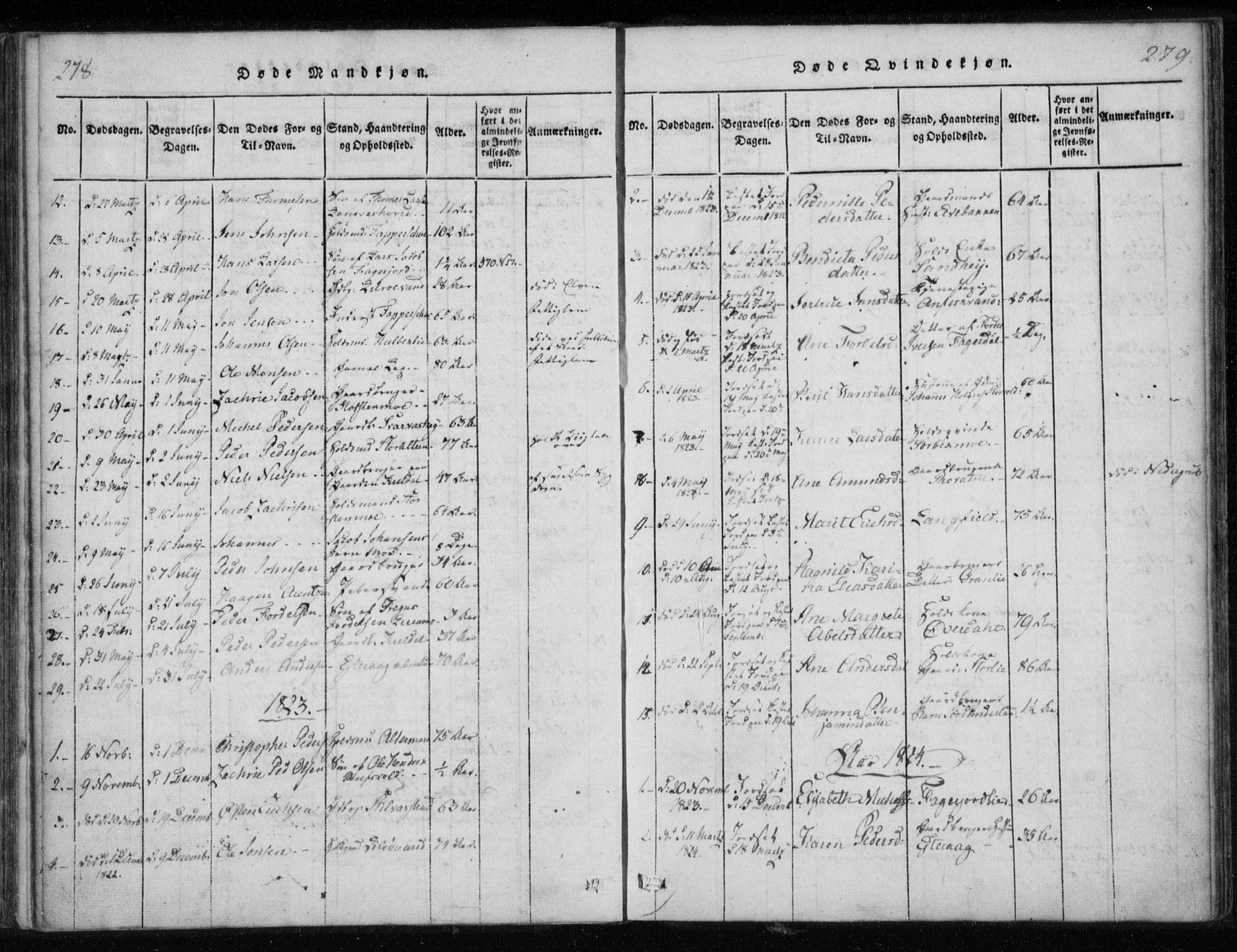 Ministerialprotokoller, klokkerbøker og fødselsregistre - Nordland, SAT/A-1459/825/L0353: Parish register (official) no. 825A07, 1820-1826, p. 278-279