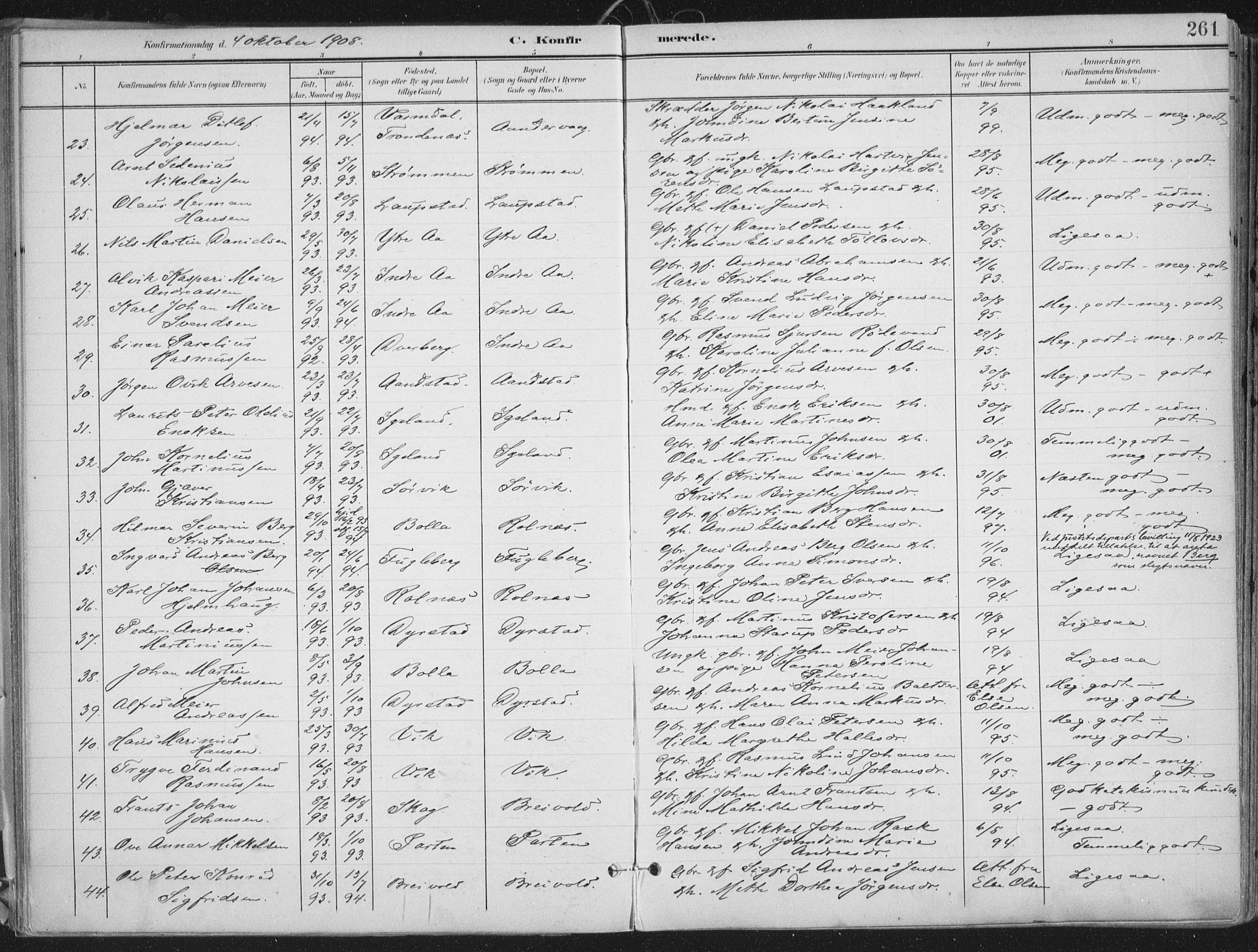 Ibestad sokneprestembete, SATØ/S-0077/H/Ha/Haa/L0017kirke: Parish register (official) no. 17, 1901-1914, p. 261