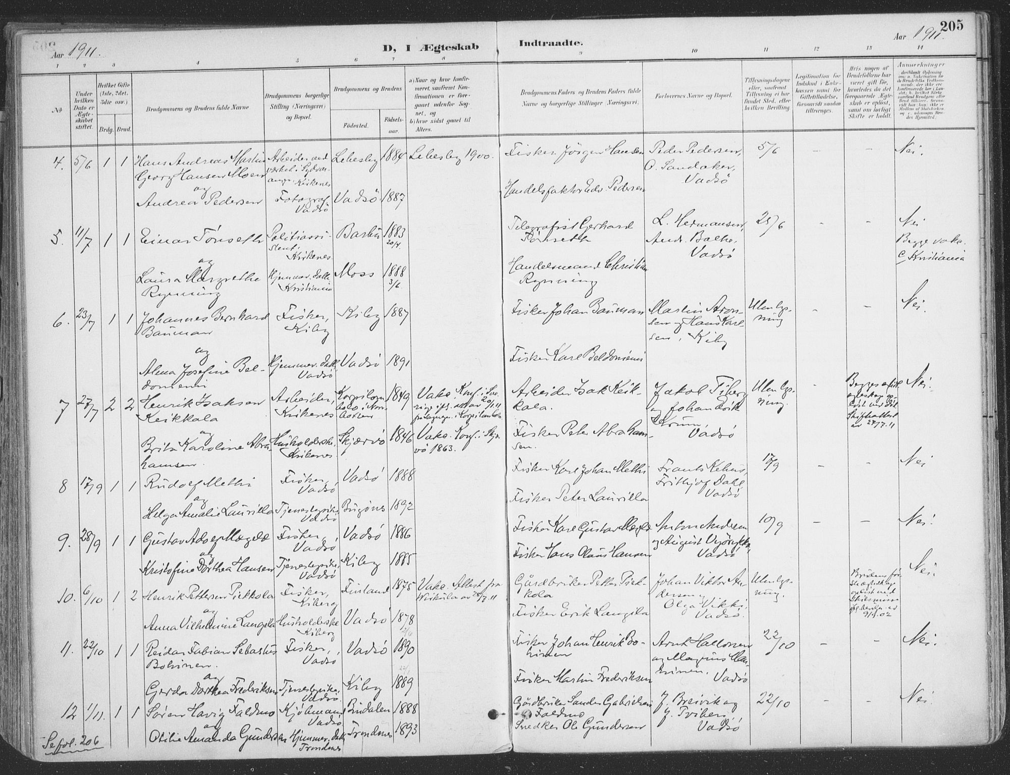 Vadsø sokneprestkontor, SATØ/S-1325/H/Ha/L0007kirke: Parish register (official) no. 7, 1896-1916, p. 205