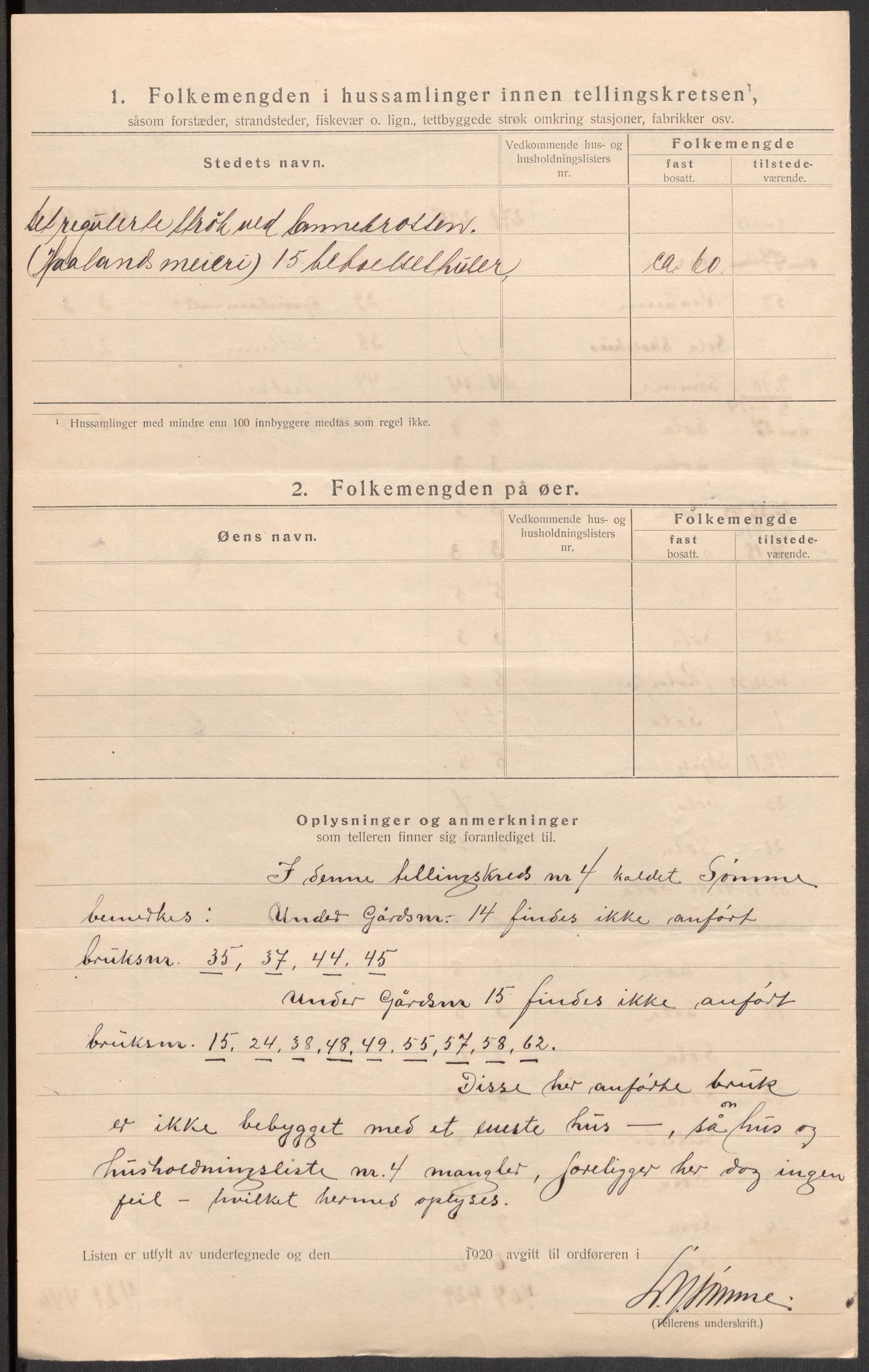 SAST, 1920 census for Håland, 1920, p. 20