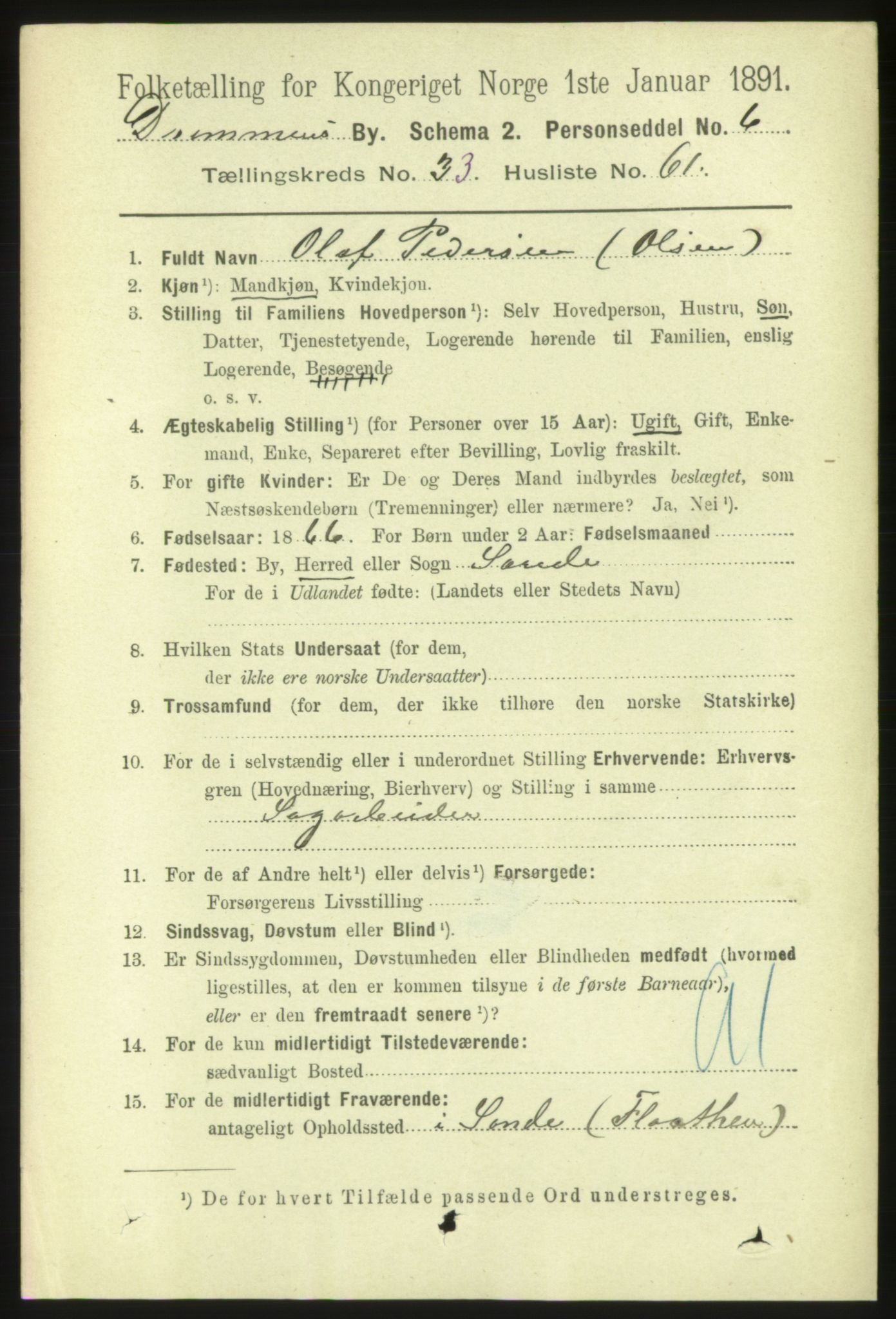 RA, 1891 census for 0602 Drammen, 1891, p. 20646