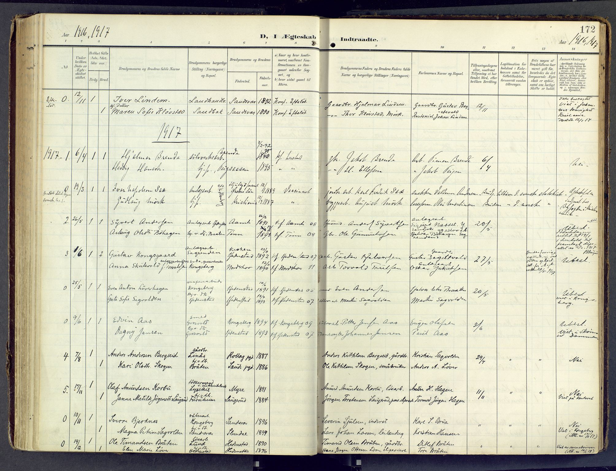 Sandsvær kirkebøker, SAKO/A-244/F/Fd/L0002: Parish register (official) no. IV 2, 1906-1943, p. 172