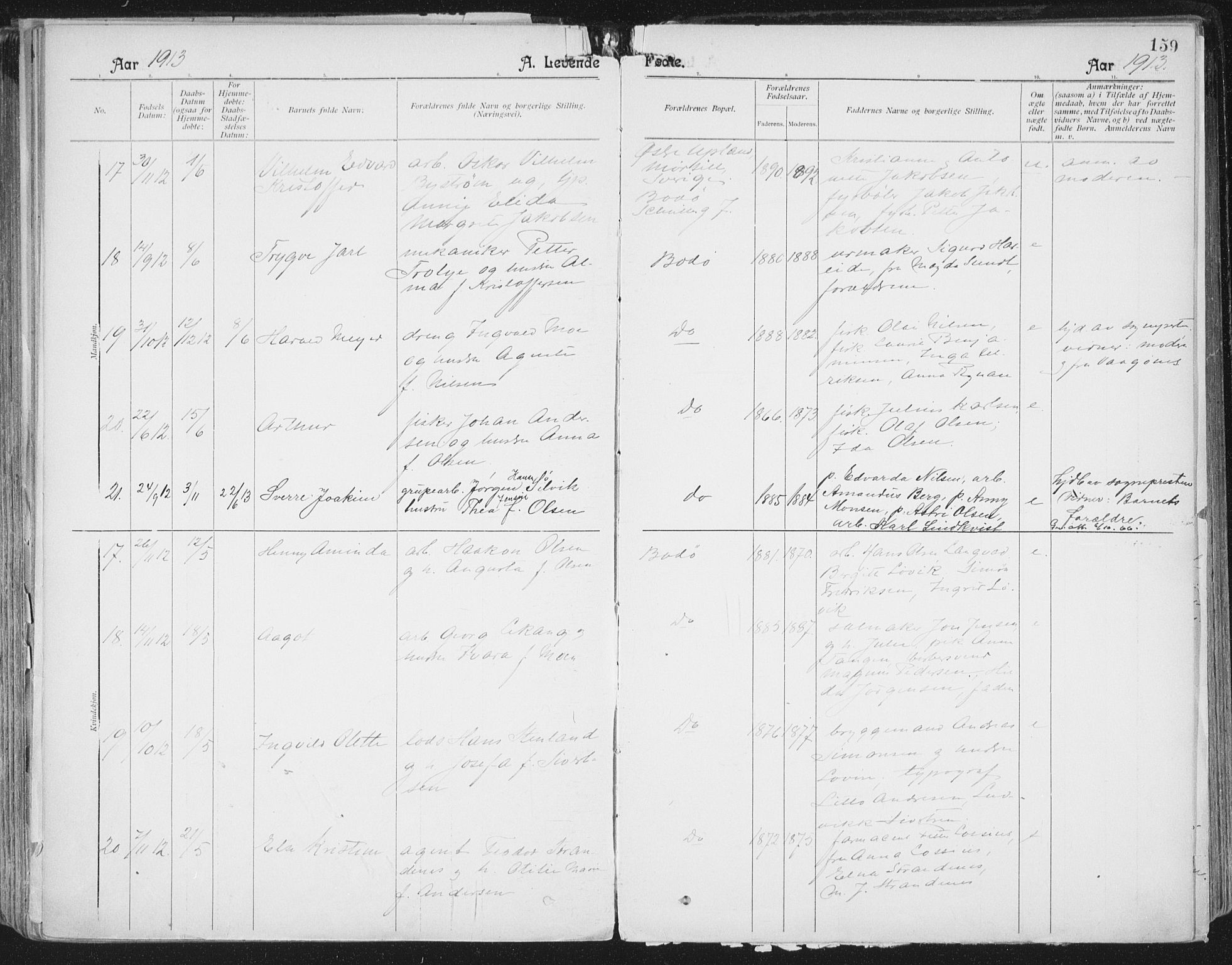 Ministerialprotokoller, klokkerbøker og fødselsregistre - Nordland, AV/SAT-A-1459/801/L0011: Parish register (official) no. 801A11, 1900-1916, p. 159