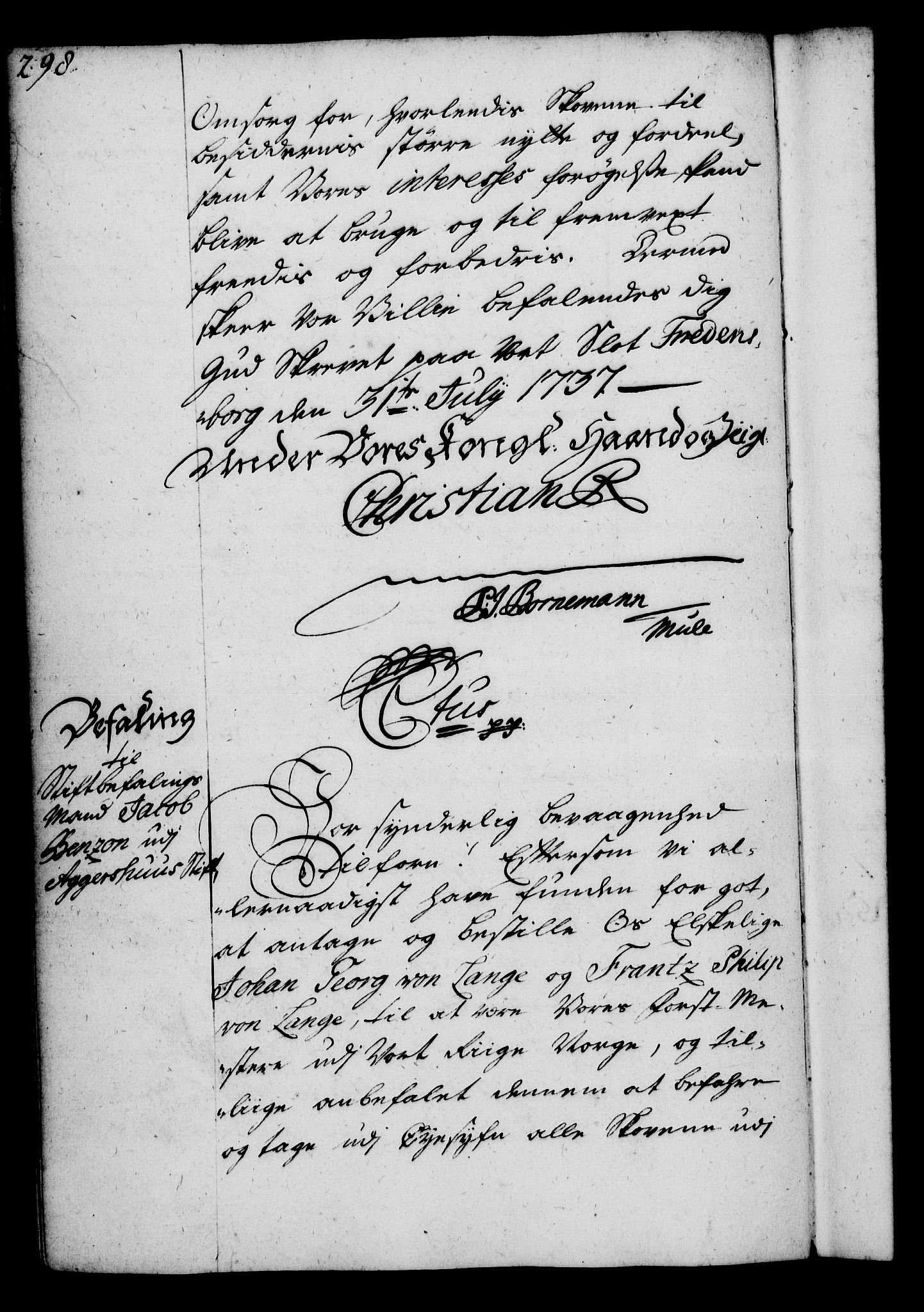 Rentekammeret, Kammerkanselliet, RA/EA-3111/G/Gg/Gga/L0004: Norsk ekspedisjonsprotokoll med register (merket RK 53.4), 1734-1741, p. 298