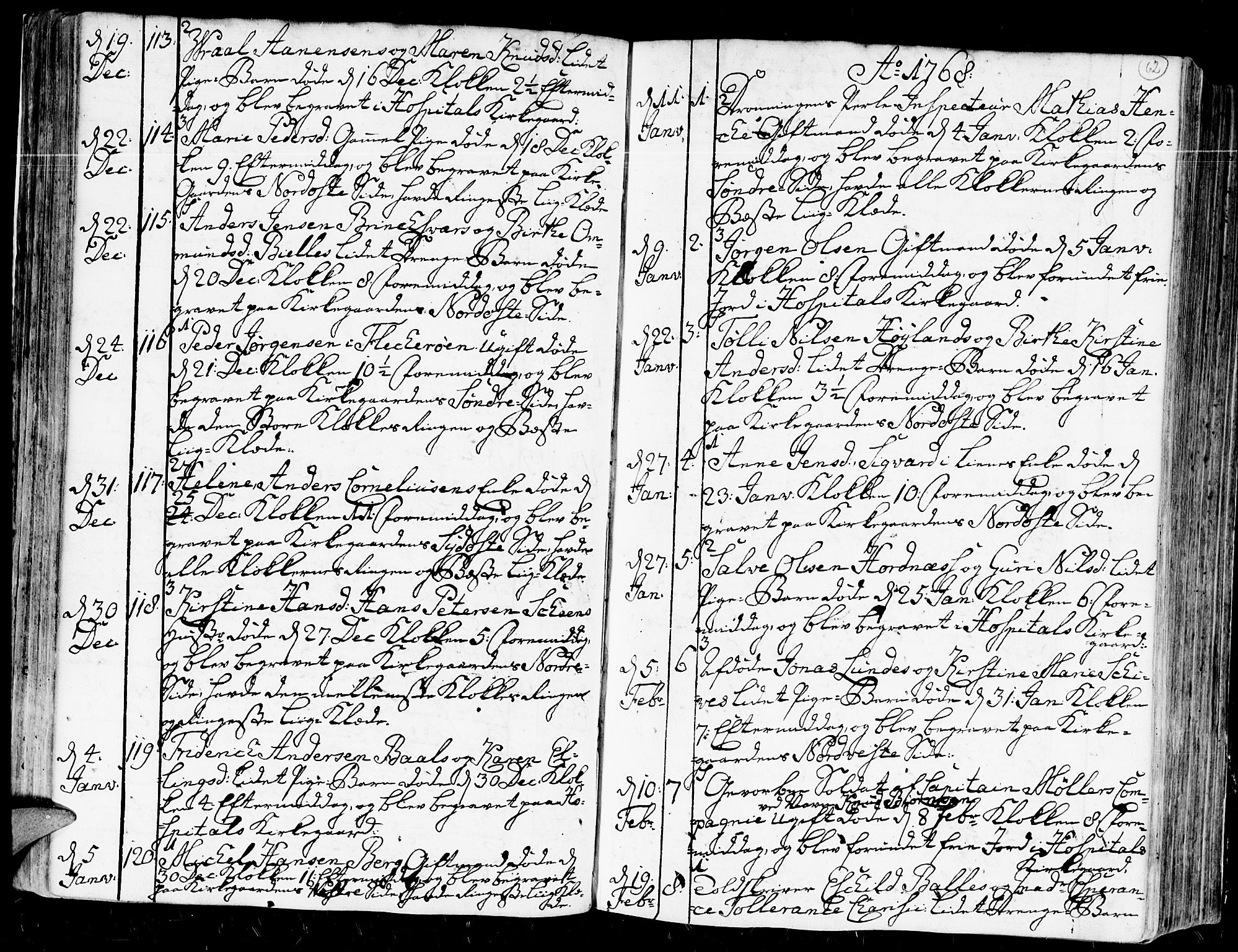 Kristiansand domprosti, SAK/1112-0006/F/Fa/L0004: Parish register (official) no. A 4, 1762-1794, p. 62