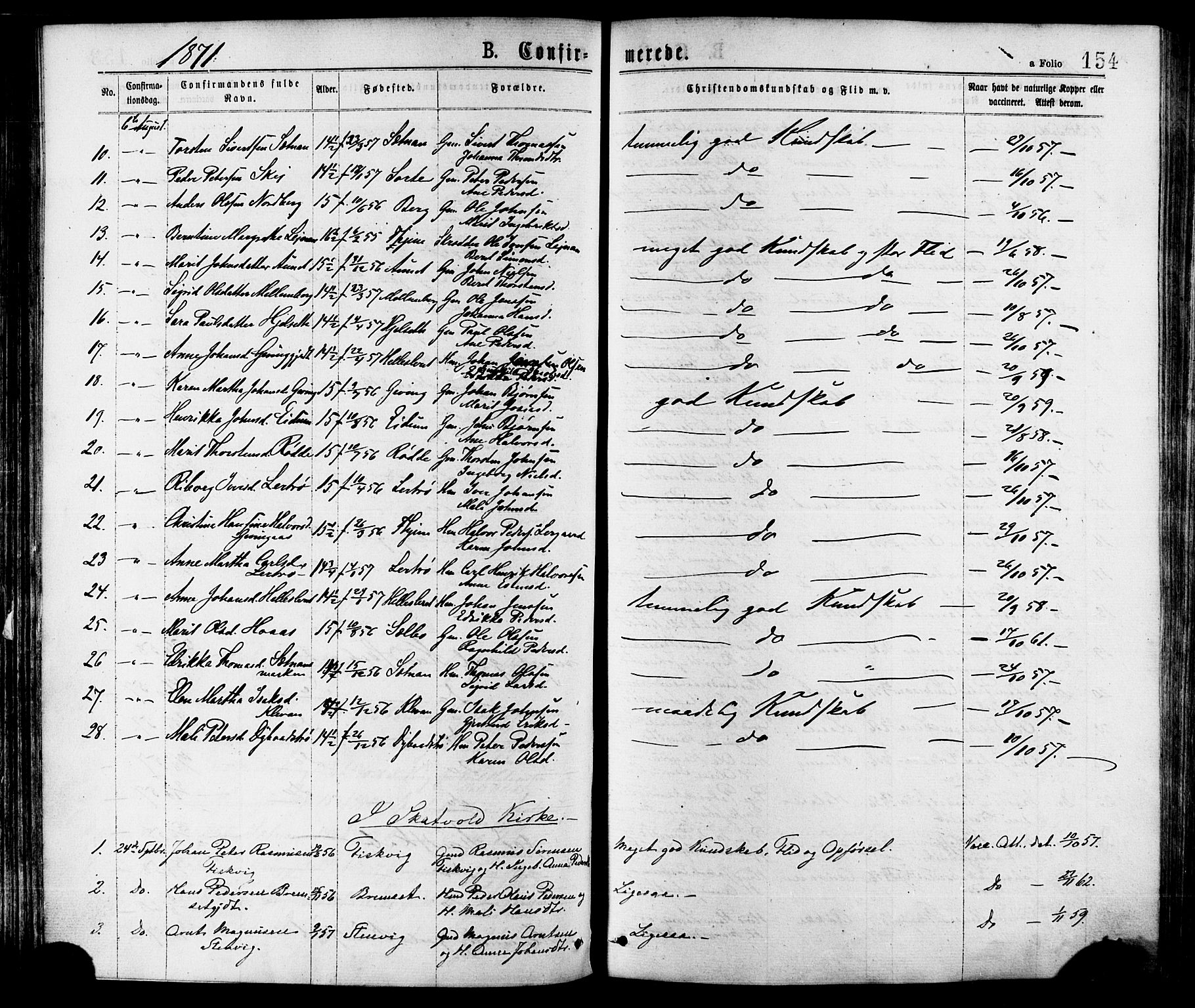 Ministerialprotokoller, klokkerbøker og fødselsregistre - Nord-Trøndelag, SAT/A-1458/709/L0076: Parish register (official) no. 709A16, 1871-1879, p. 154