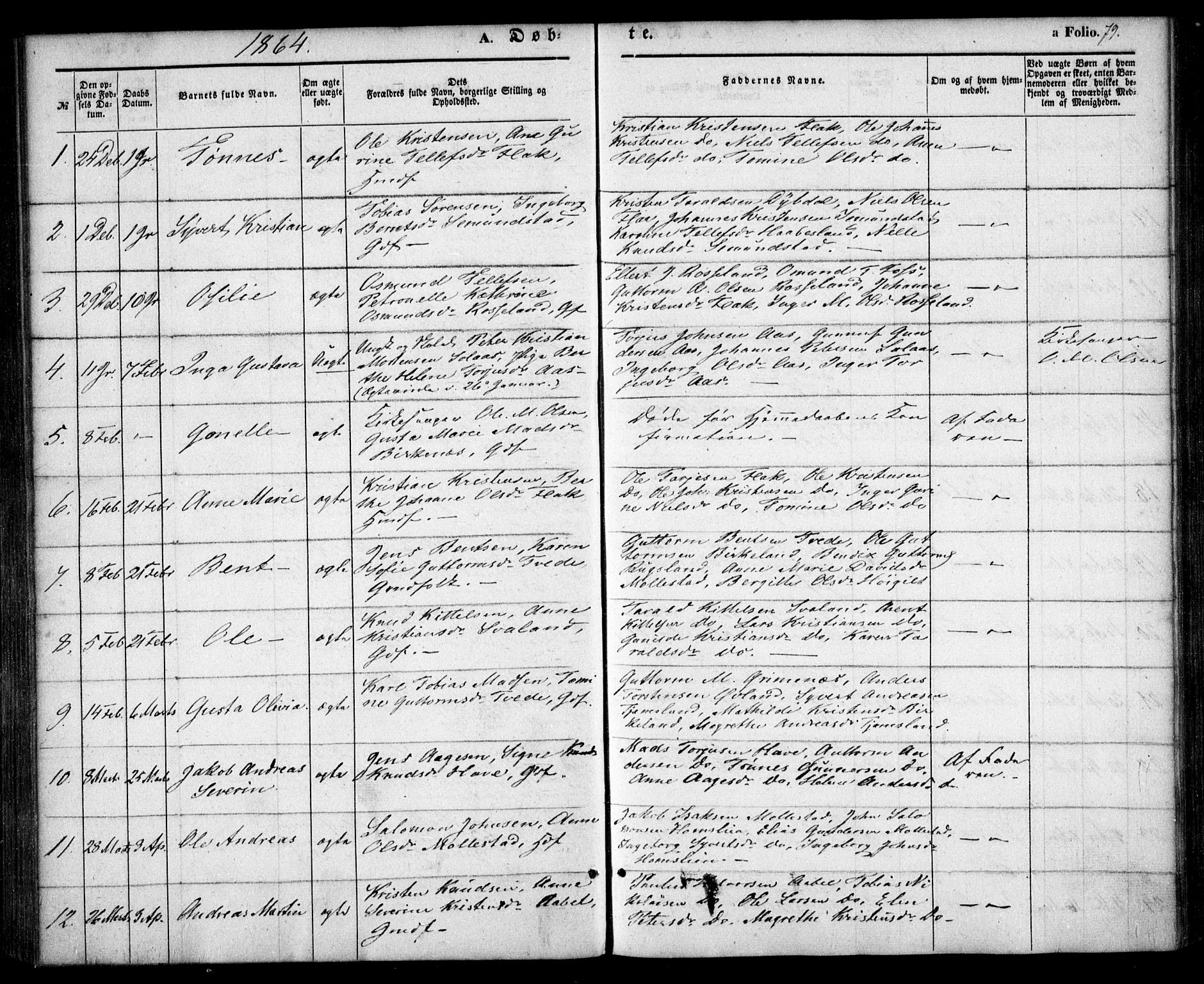 Birkenes sokneprestkontor, AV/SAK-1111-0004/F/Fa/L0003: Parish register (official) no. A 3, 1850-1866, p. 79