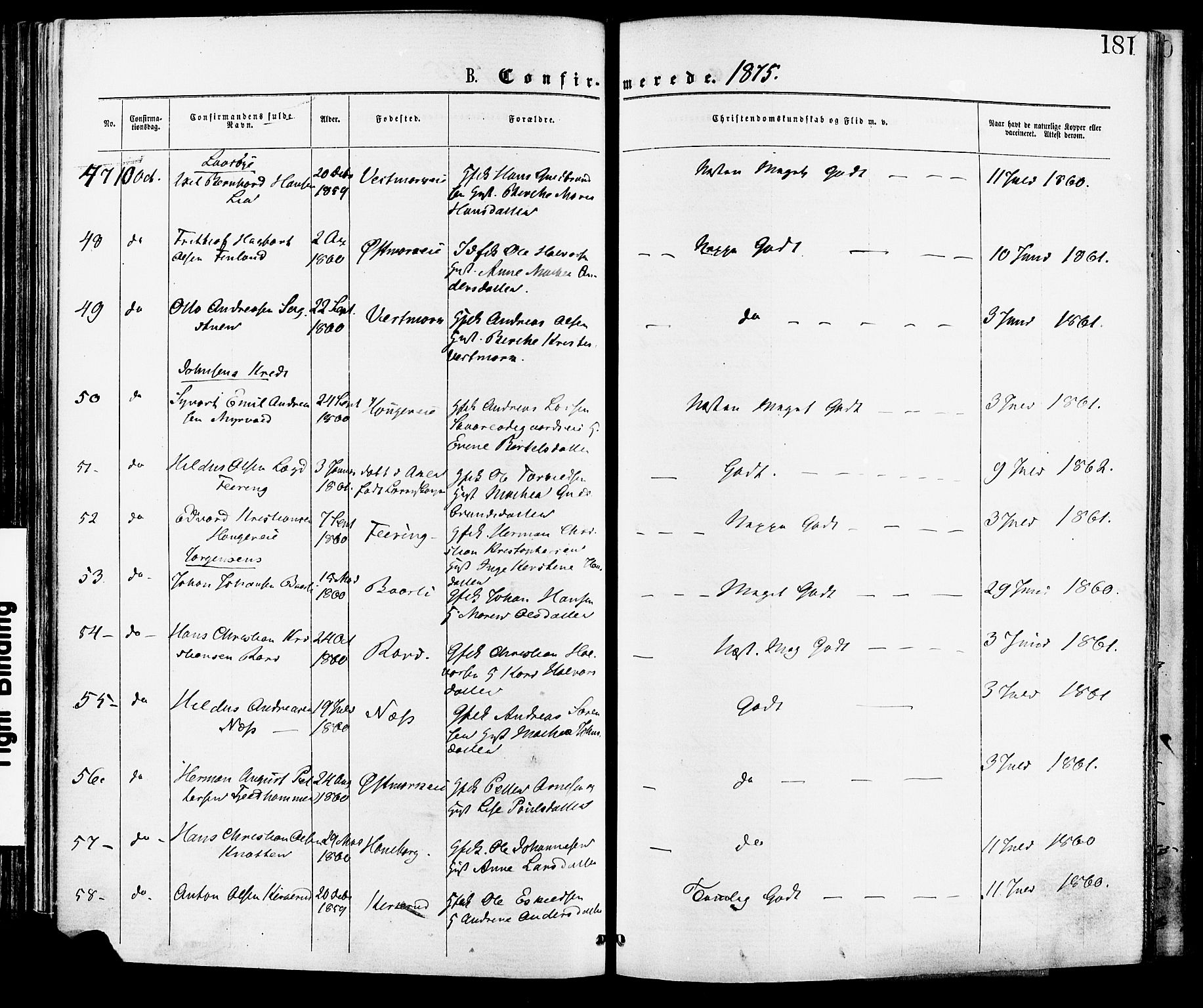 Skedsmo prestekontor Kirkebøker, AV/SAO-A-10033a/F/Fa/L0012: Parish register (official) no. I 12, 1876-1883, p. 181