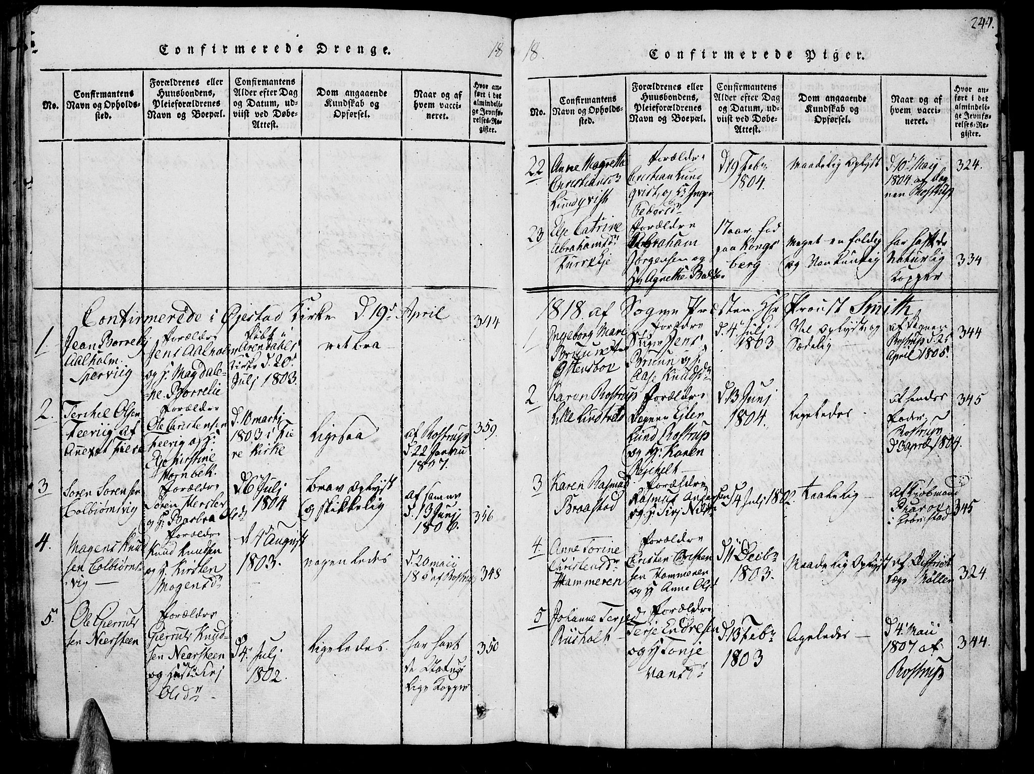 Øyestad sokneprestkontor, SAK/1111-0049/F/Fb/L0003: Parish register (copy) no. B 3, 1816-1827, p. 244