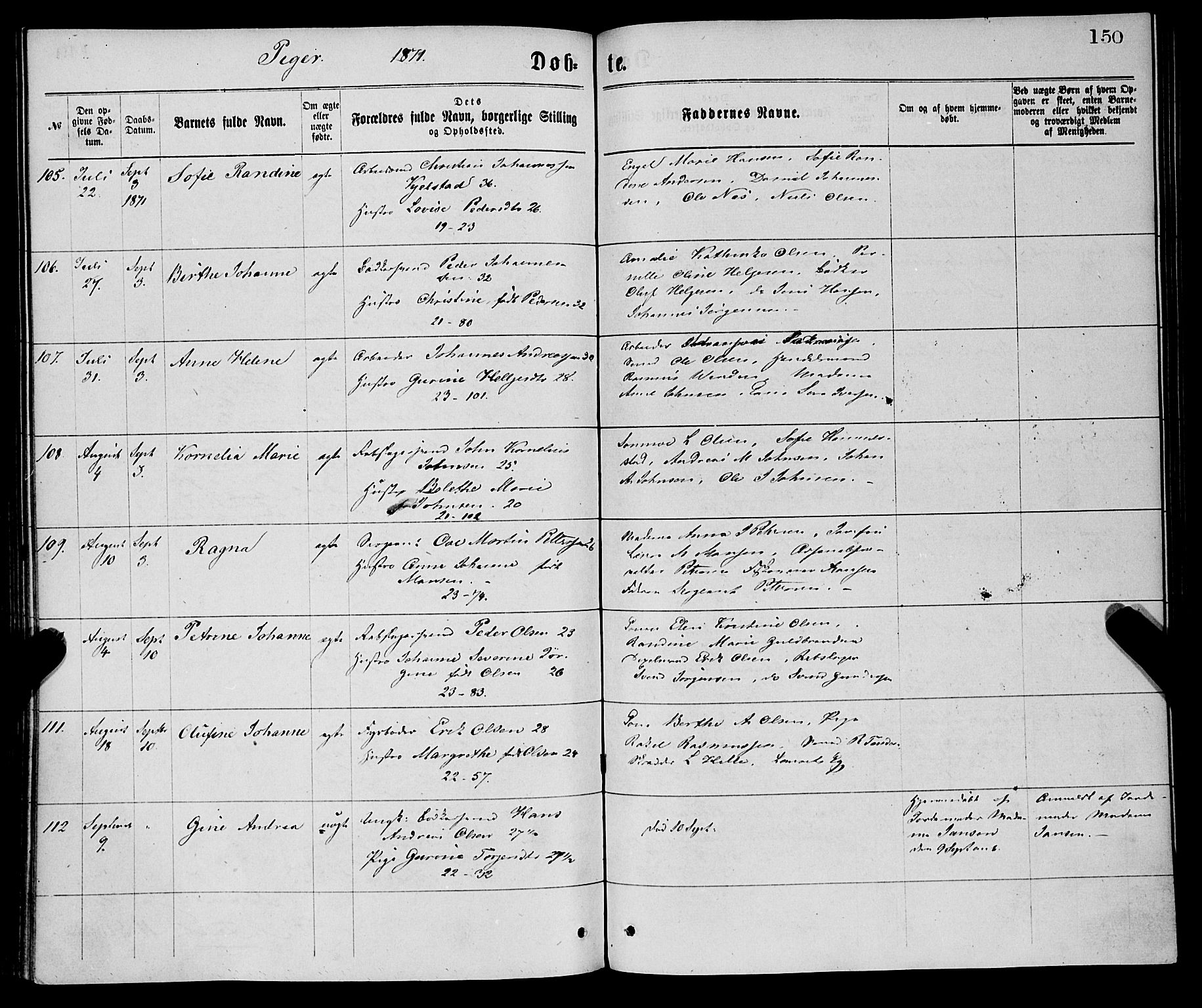 Korskirken sokneprestembete, AV/SAB-A-76101/H/Haa/L0020: Parish register (official) no. B 6, 1871-1878, p. 150
