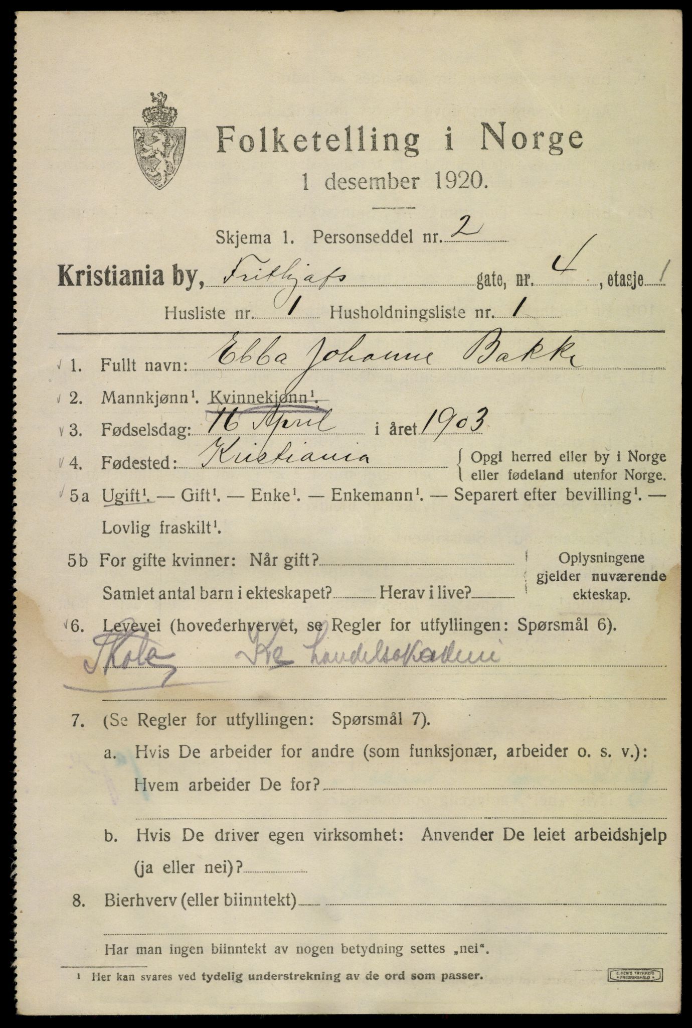 SAO, 1920 census for Kristiania, 1920, p. 238381