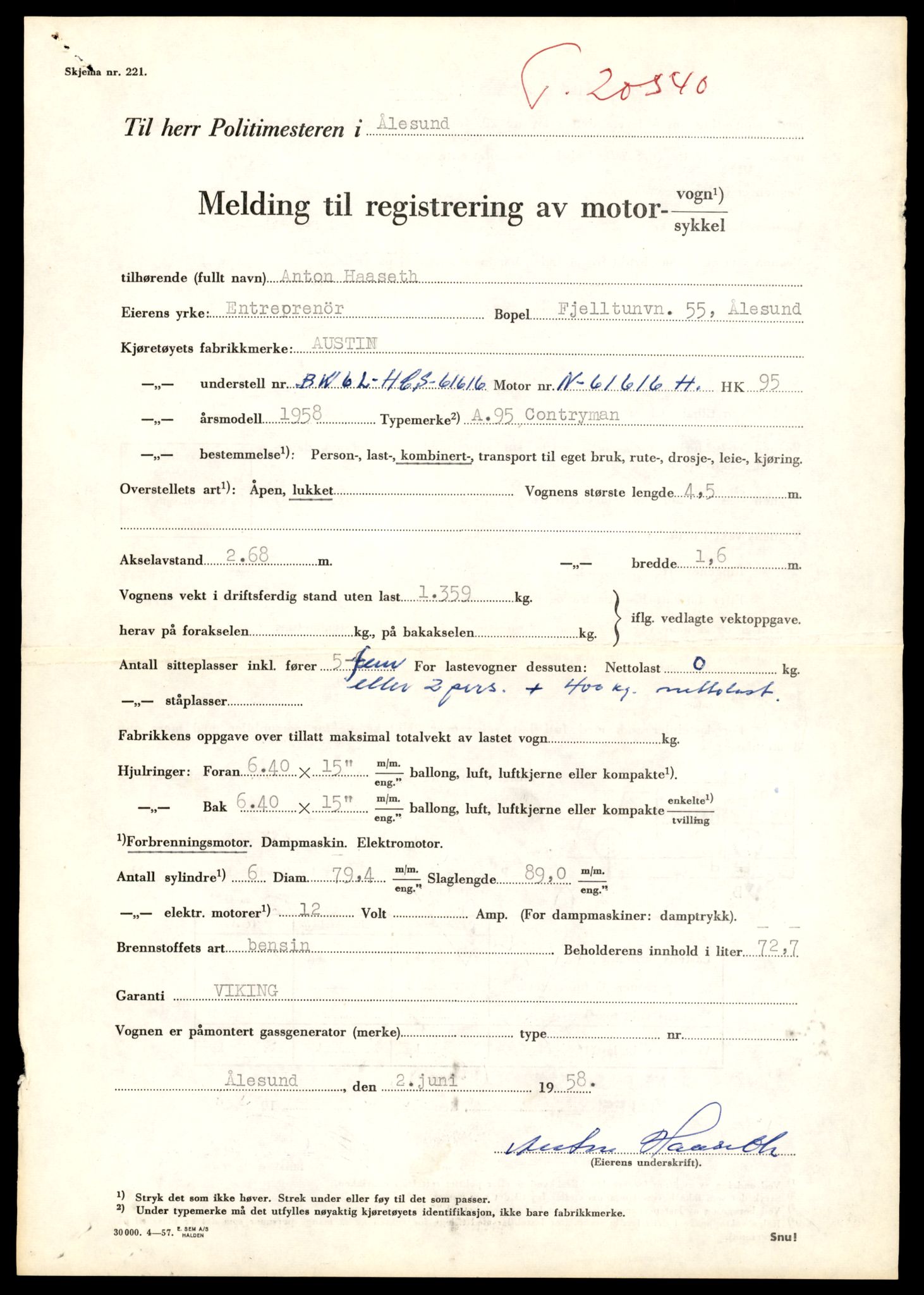 Møre og Romsdal vegkontor - Ålesund trafikkstasjon, AV/SAT-A-4099/F/Fe/L0053: Registreringskort for kjøretøy T 20540 - T 20714, 1927-1998, p. 19