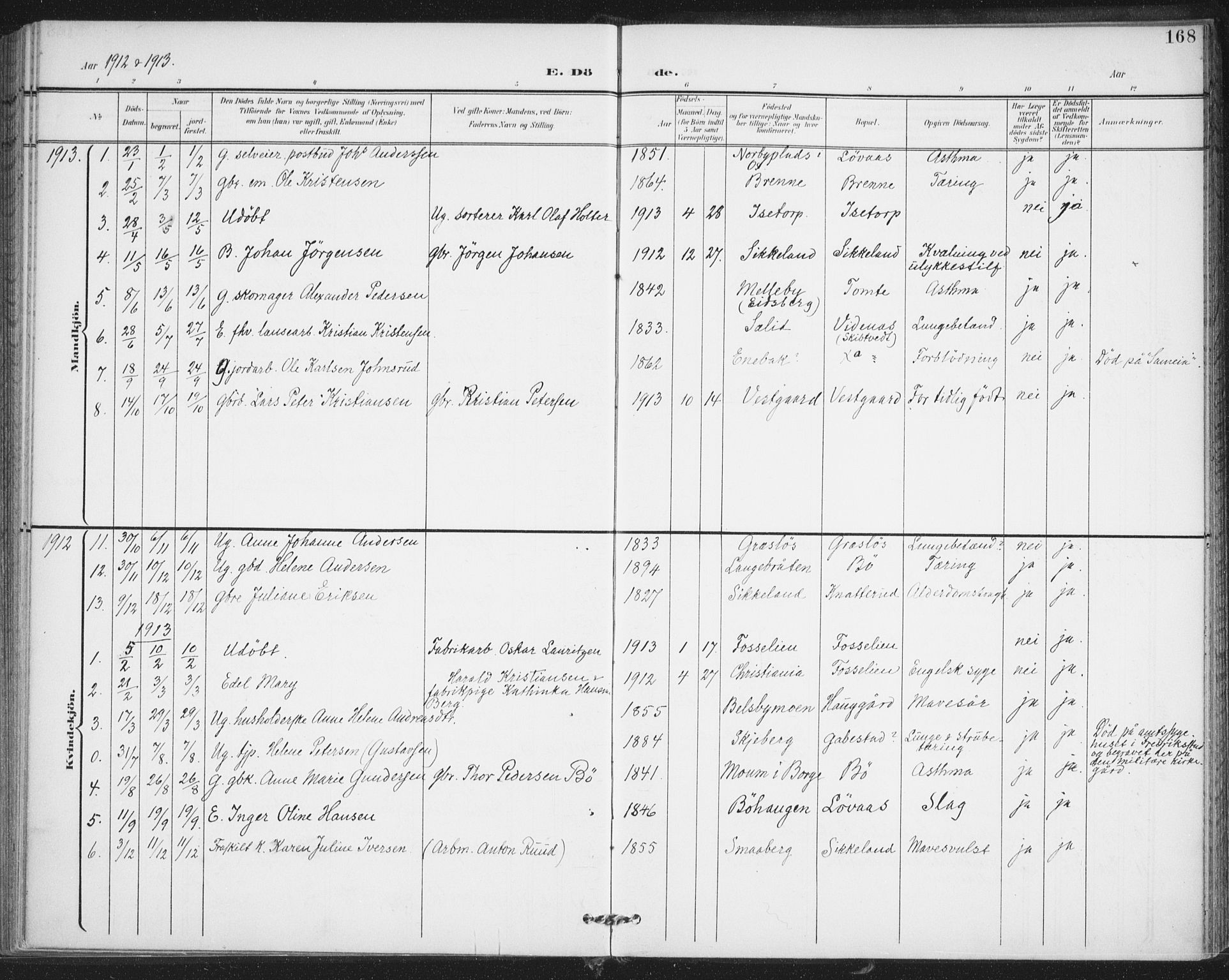 Varteig prestekontor Kirkebøker, AV/SAO-A-10447a/F/Fa/L0003: Parish register (official) no. 3, 1899-1919, p. 168