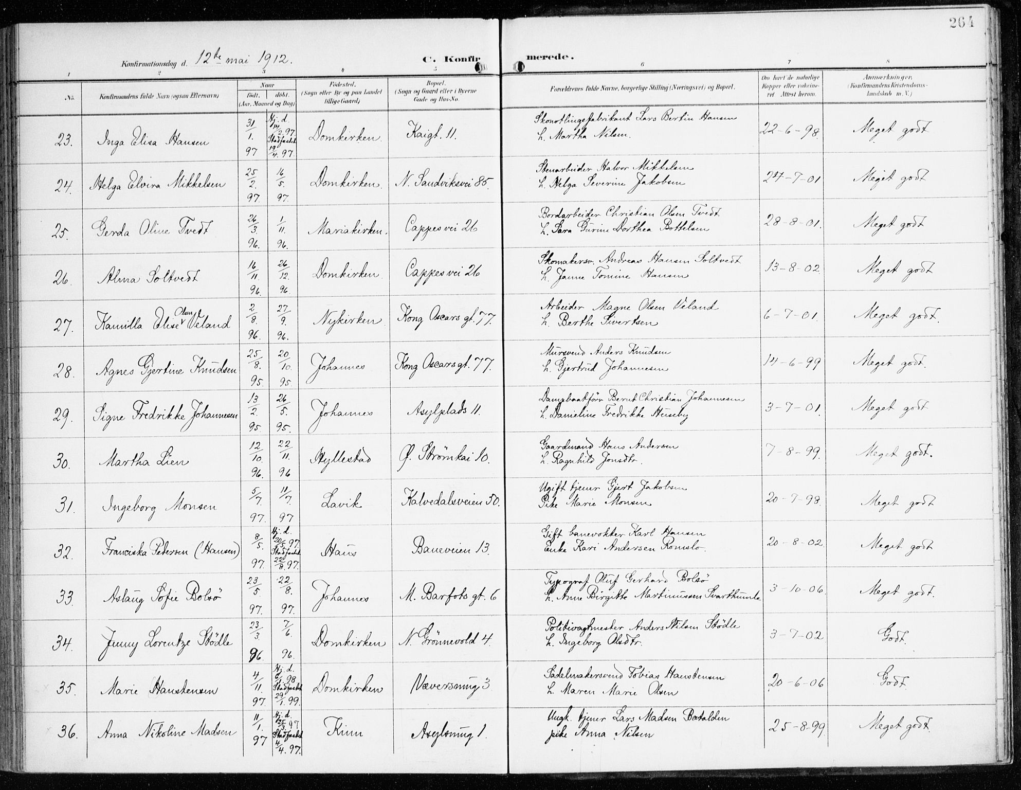 Domkirken sokneprestembete, AV/SAB-A-74801/H/Haa/L0031: Parish register (official) no. C 6, 1898-1915, p. 264