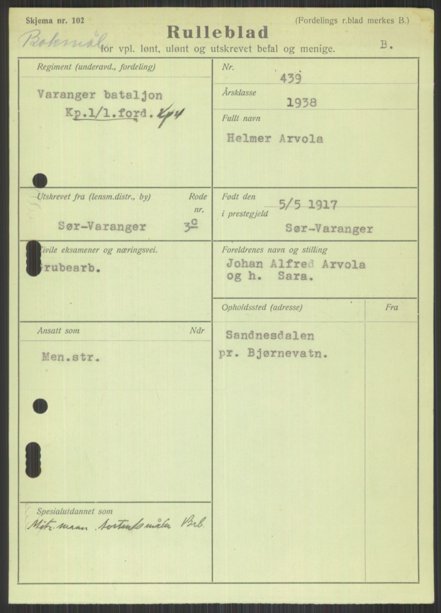 Forsvaret, Varanger bataljon, AV/RA-RAFA-2258/1/D/L0441: Rulleblad for fødte 1913-1917, 1913-1917, p. 1273