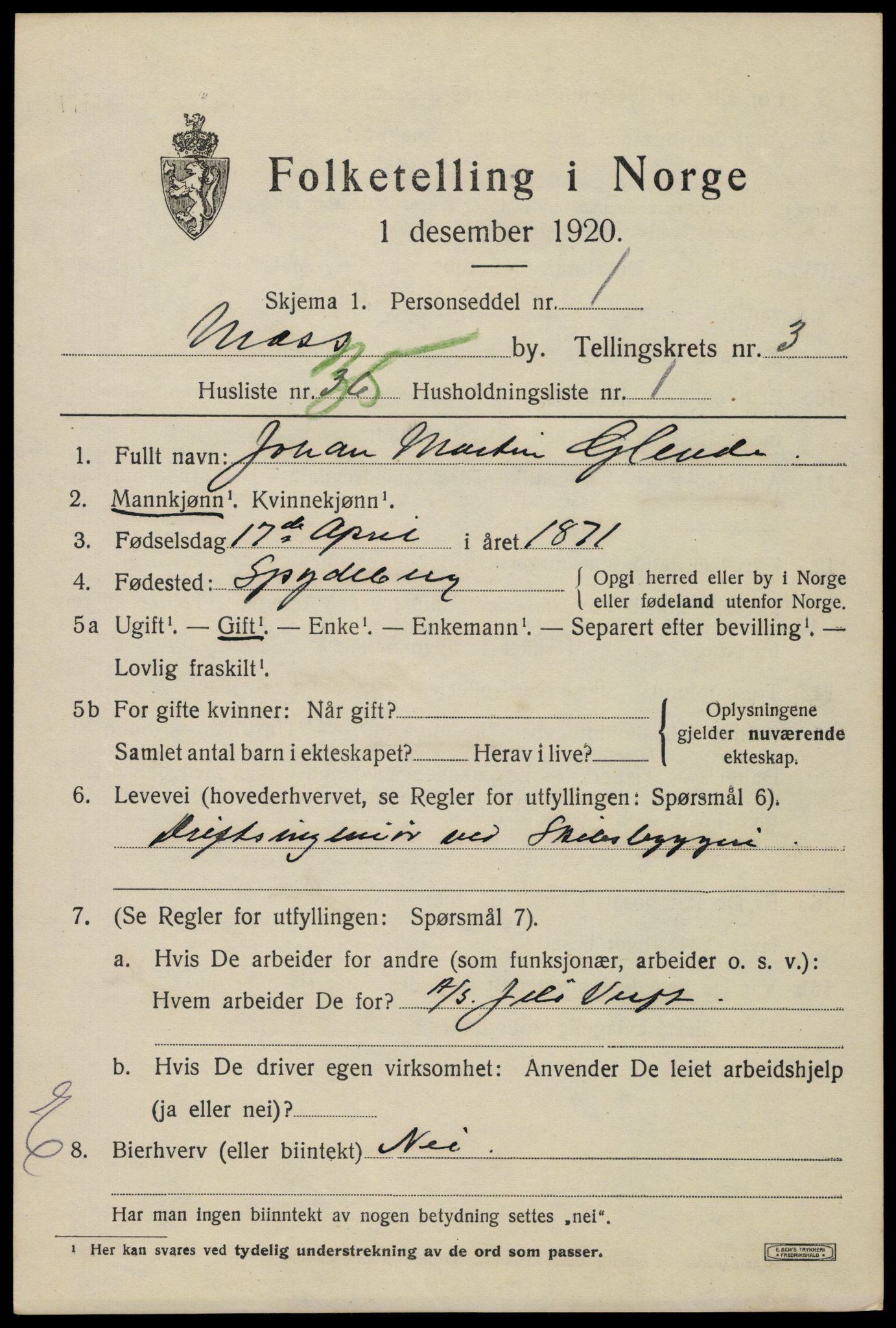 SAO, 1920 census for Moss, 1920, p. 12077
