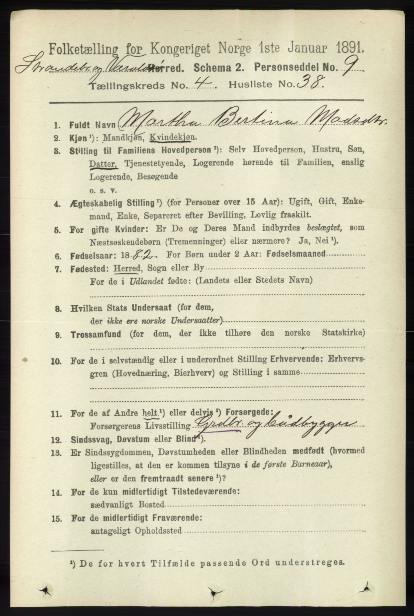 RA, 1891 census for 1226 Strandebarm og Varaldsøy, 1891, p. 1663