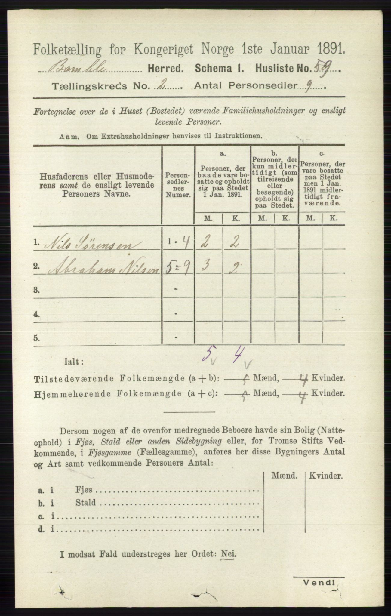 RA, 1891 census for 0814 Bamble, 1891, p. 1000